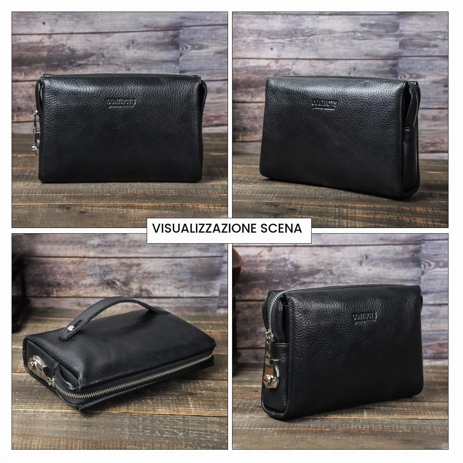 CONTACTS Pochette porta carte d'identità in vera pelle per uomo, grande capacità Portafoglio con serratura a combinazione antifurto - immagine 6