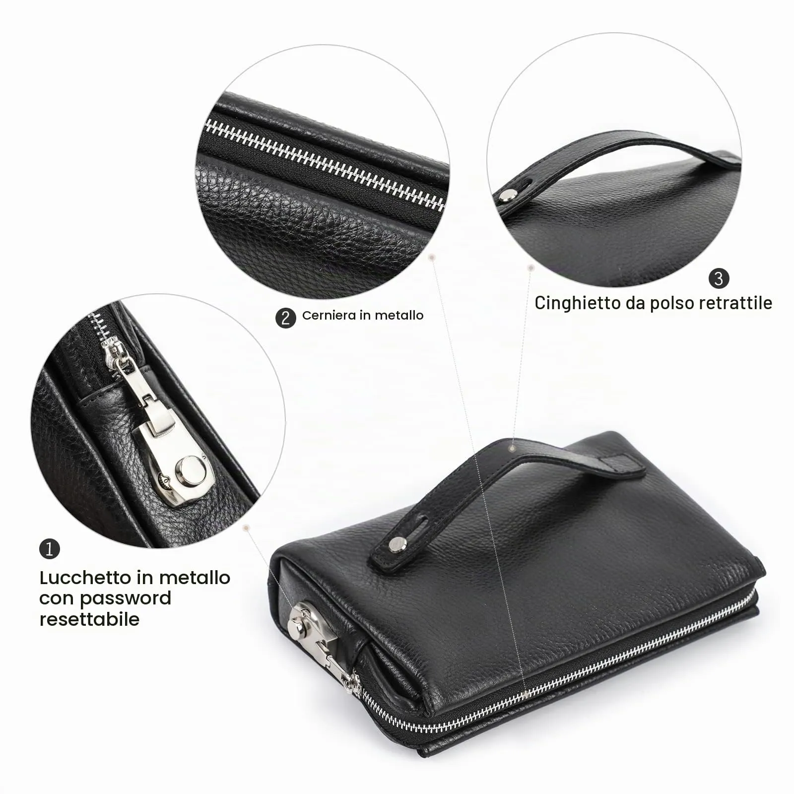 CONTACTS Pochette porta carte d'identità in vera pelle per uomo, grande capacità Portafoglio con serratura a combinazione antifurto - immagine 7