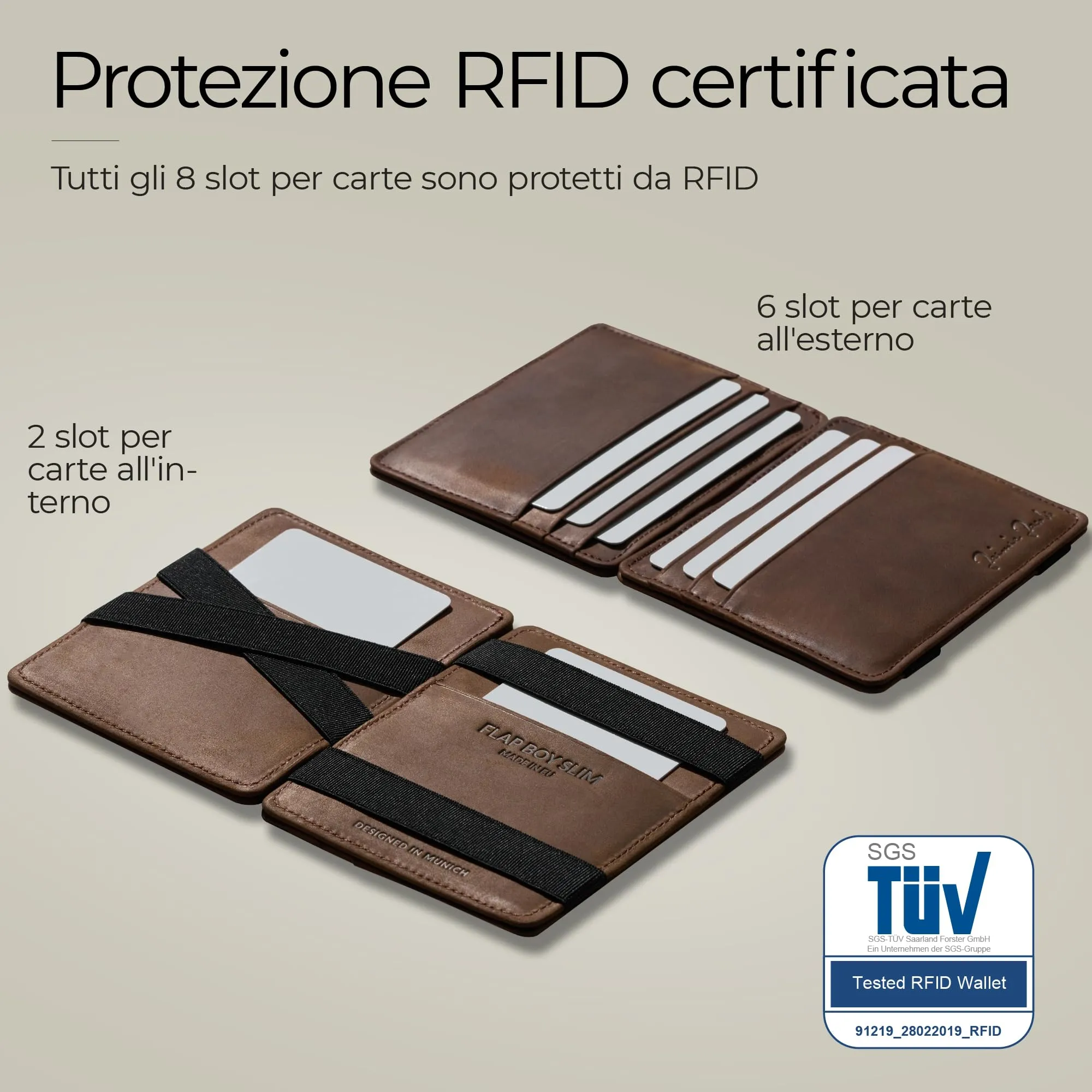 Jaimie Jacobs Portafoglio Magico, Magic Wallet Flap Boy Slim - l'Originale - Protezione RFID, Portafoglio Uomo Piccolo, Porta Carte di Credito, Porta Tessere (Abbronzatura Scuro) - immagine 4