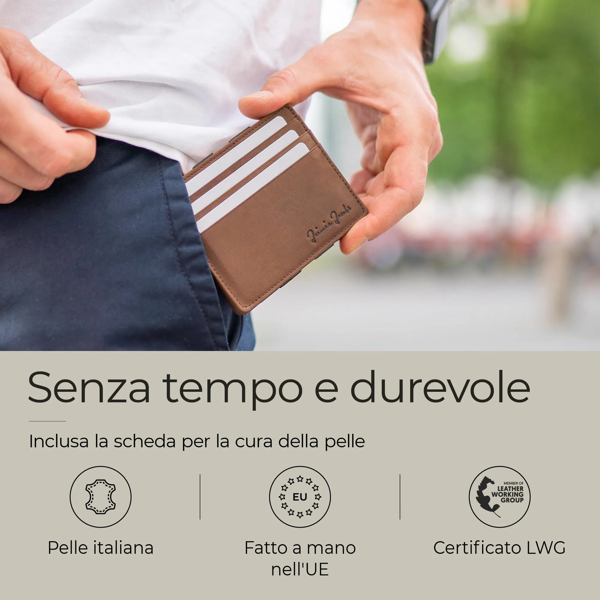 Jaimie Jacobs Portafoglio Magico, Magic Wallet Flap Boy Slim - l'Originale - Protezione RFID, Portafoglio Uomo Piccolo, Porta Carte di Credito, Porta Tessere (Abbronzatura Scuro) - immagine 6