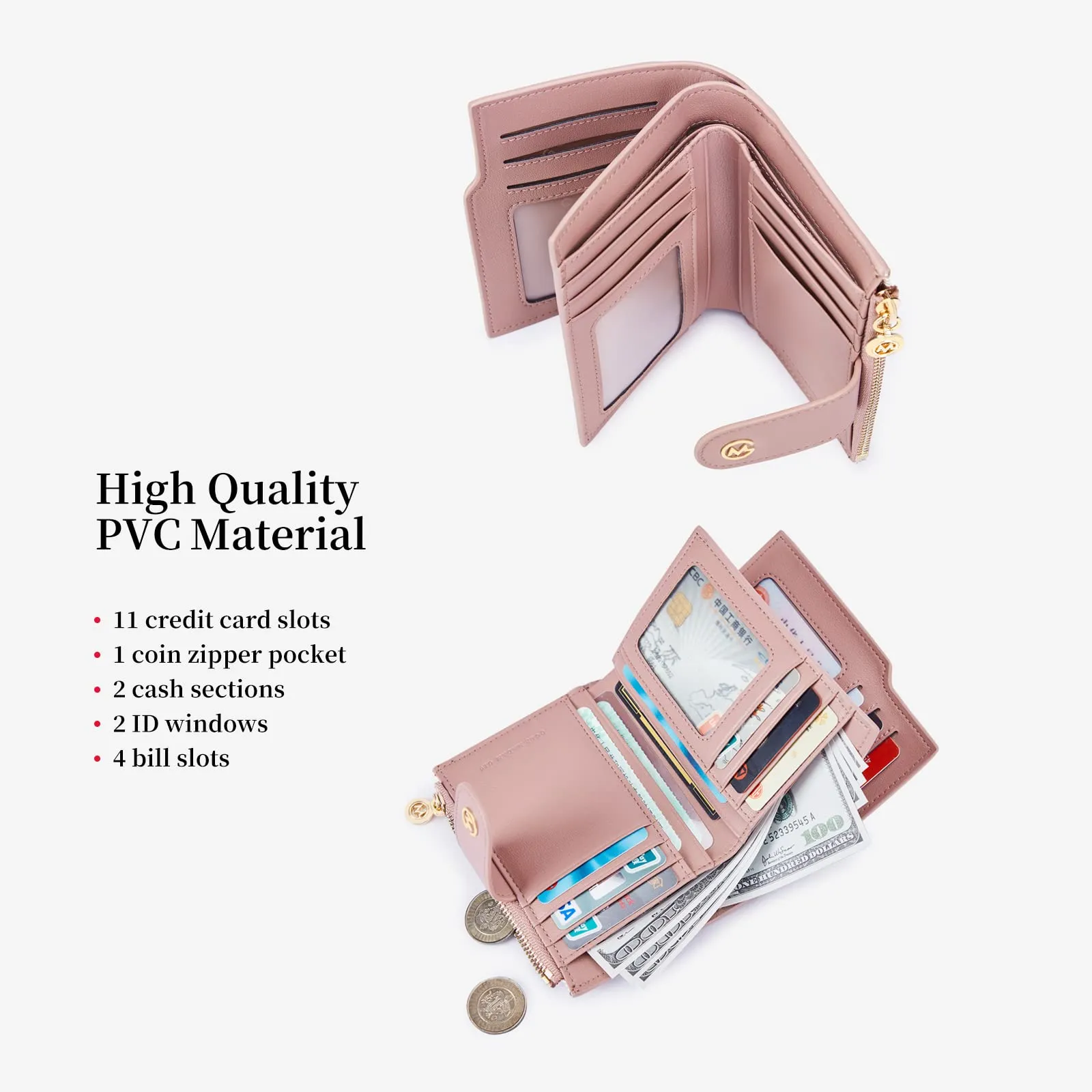 GOLF SUPAGS Portafogli per Donna Porta Carte di Credito in Pelle PVC Organizzatore Multi-Carta di Grande Capacità Portamonete Piccolo con Tasca con Cerniera Bifold - immagine 3