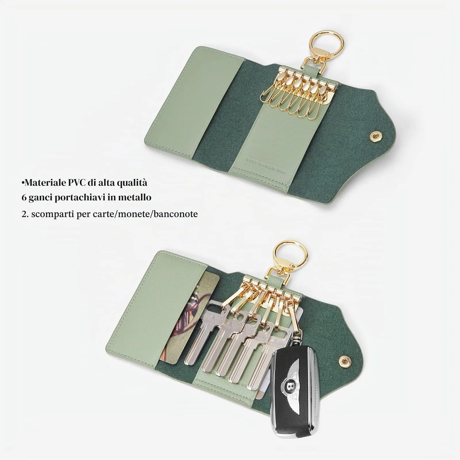 GOLF SUPAGS Portachiavi Porta Carte da Donna in Pelle PVC Portafoglio Con 6 Ganci, Chiusura a Scatto, per Chiavi, Organizer per Denaro - immagine 3
