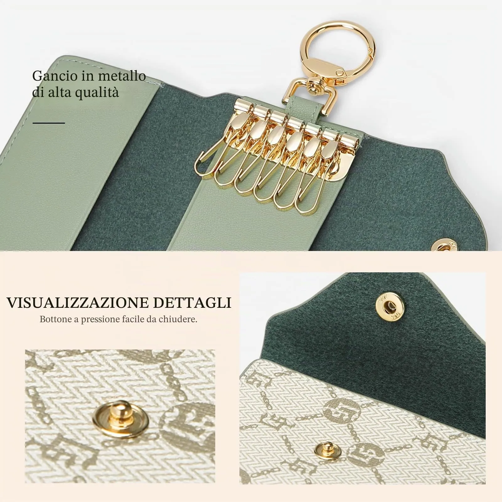 GOLF SUPAGS Portachiavi Porta Carte da Donna in Pelle PVC Portafoglio Con 6 Ganci, Chiusura a Scatto, per Chiavi, Organizer per Denaro - immagine 4