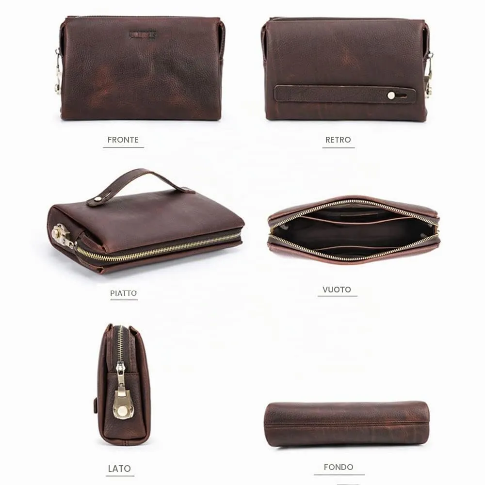 CONTACTS Pochette da uomo in vera pelle per carte d'identità, grande capacità, con blocco antifurto, da viaggio, passaporto, telefono, borsa a mano con cinturino da polso, Caff, 23.5 x 6 x 15cm - immagine 6