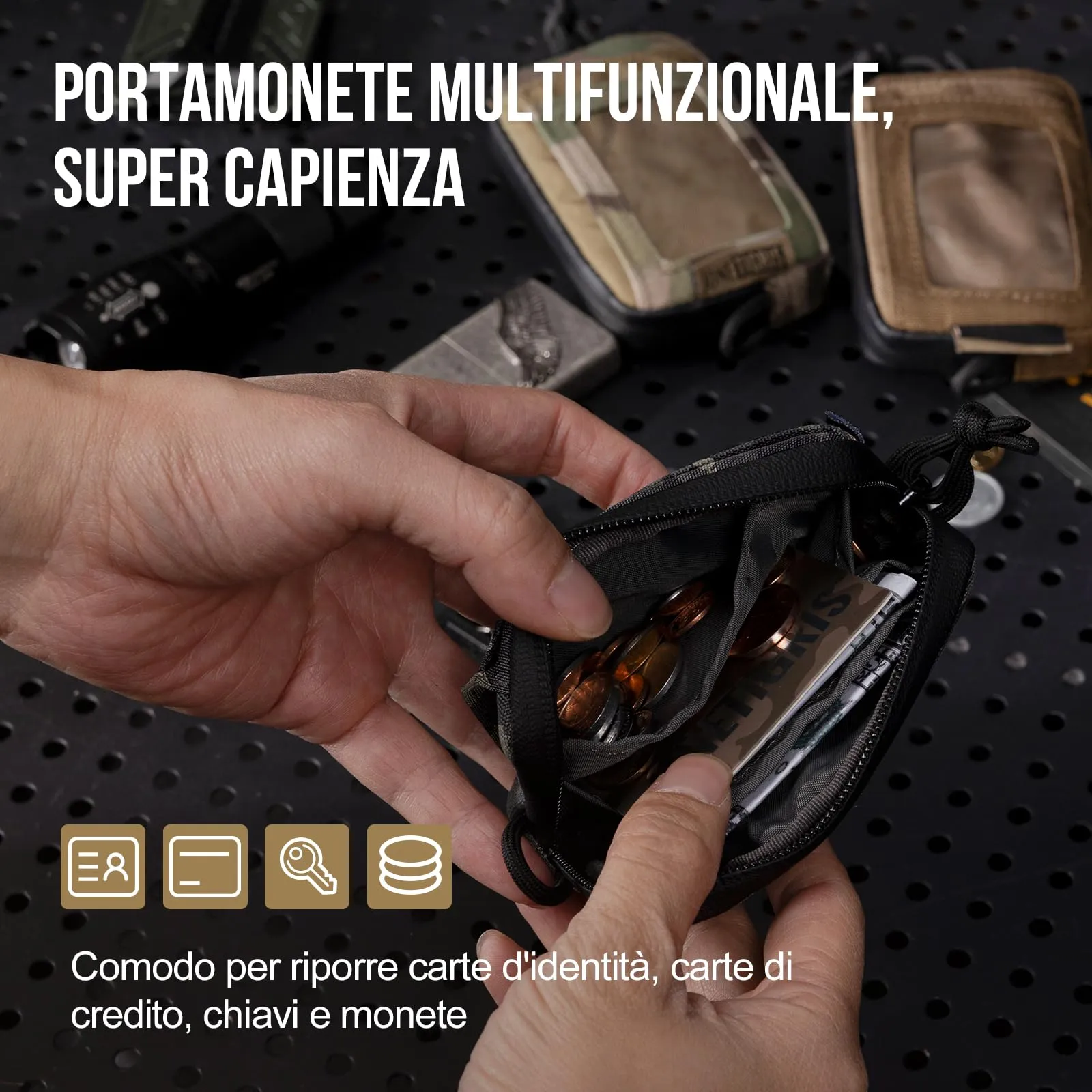 Onetigris Portafoglio 500D Nylon Piccolo Con Cerniera Portafoglio Tattico Custodia Per Carte Di Credito Piccola Tasca Per Uomini e Donne-Camo Nero - immagine 2