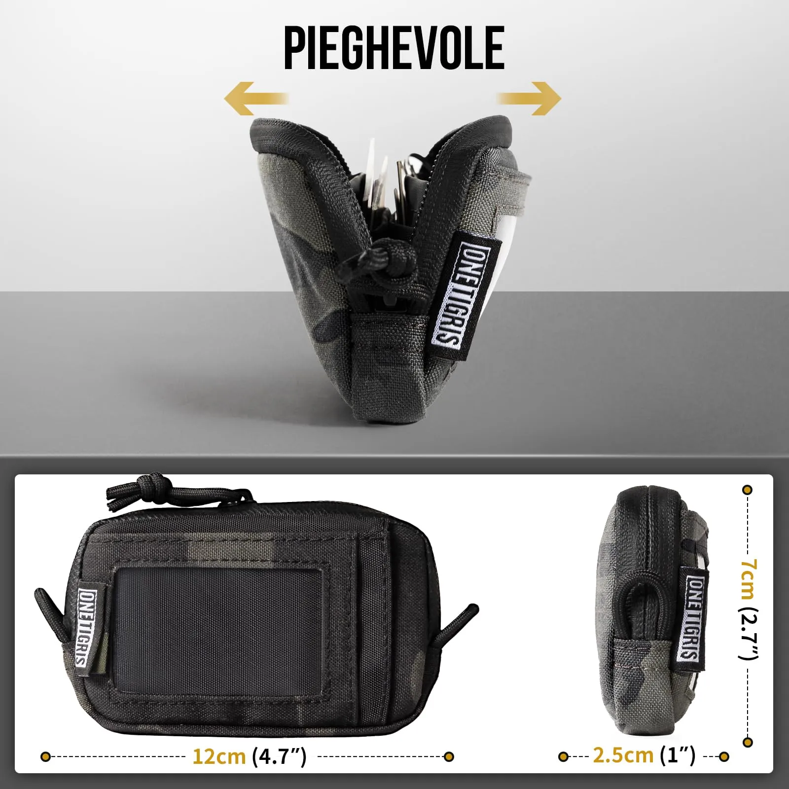 Onetigris Portafoglio 500D Nylon Piccolo Con Cerniera Portafoglio Tattico Custodia Per Carte Di Credito Piccola Tasca Per Uomini e Donne-Camo Nero - immagine 5