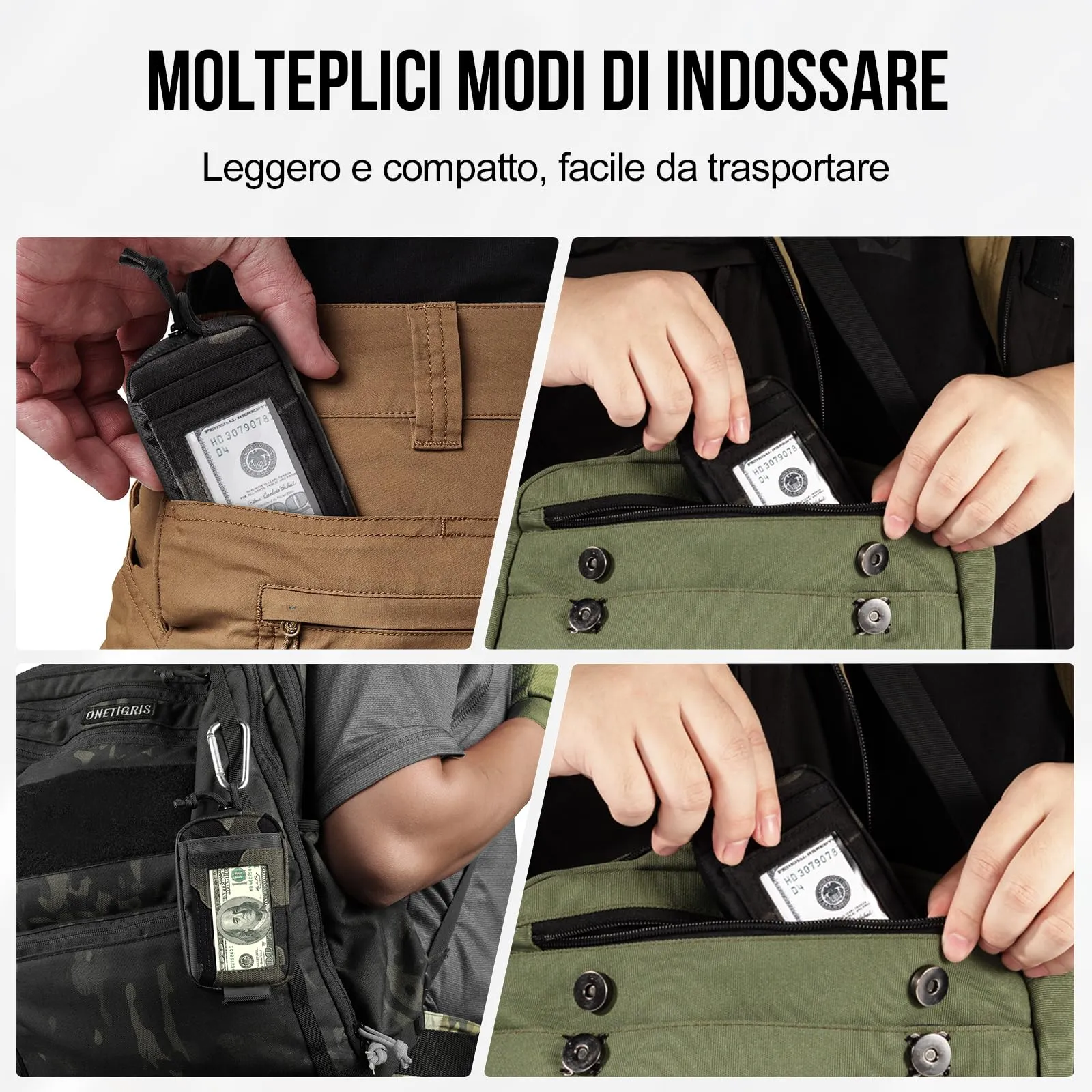 Onetigris Portafoglio 500D Nylon Piccolo Con Cerniera Portafoglio Tattico Custodia Per Carte Di Credito Piccola Tasca Per Uomini e Donne-Camo Nero - immagine 6