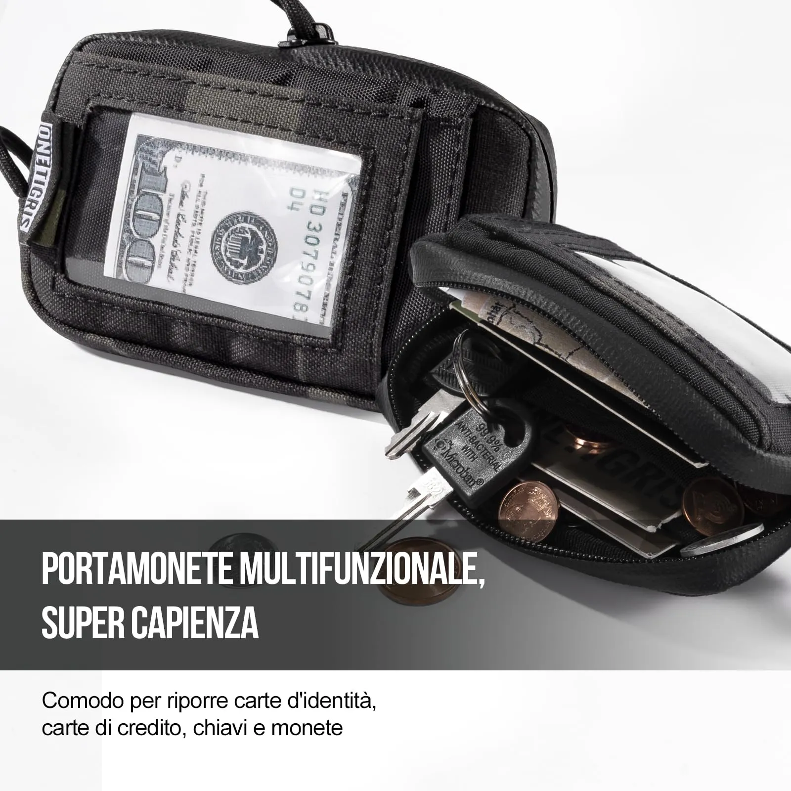 Onetigris Portafoglio 500D Nylon Piccolo Con Cerniera Portafoglio Tattico Custodia Per Carte Di Credito Piccola Tasca Per Uomini e Donne-Camo Nero - immagine 9