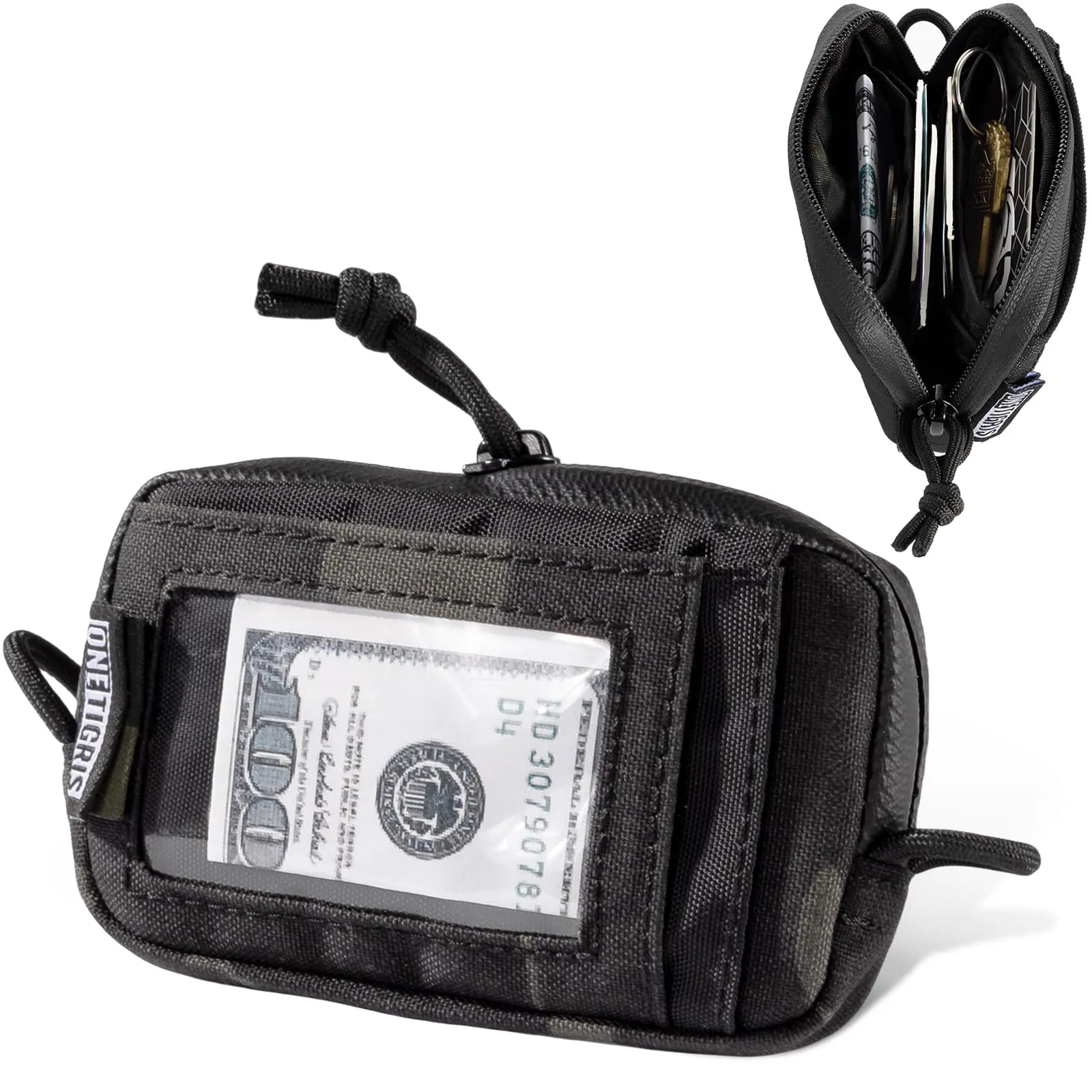 Onetigris Portafoglio 500D Nylon Piccolo Con Cerniera Portafoglio Tattico Custodia Per Carte Di Credito Piccola Tasca Per Uomini e Donne-Camo Nero - immagine 10