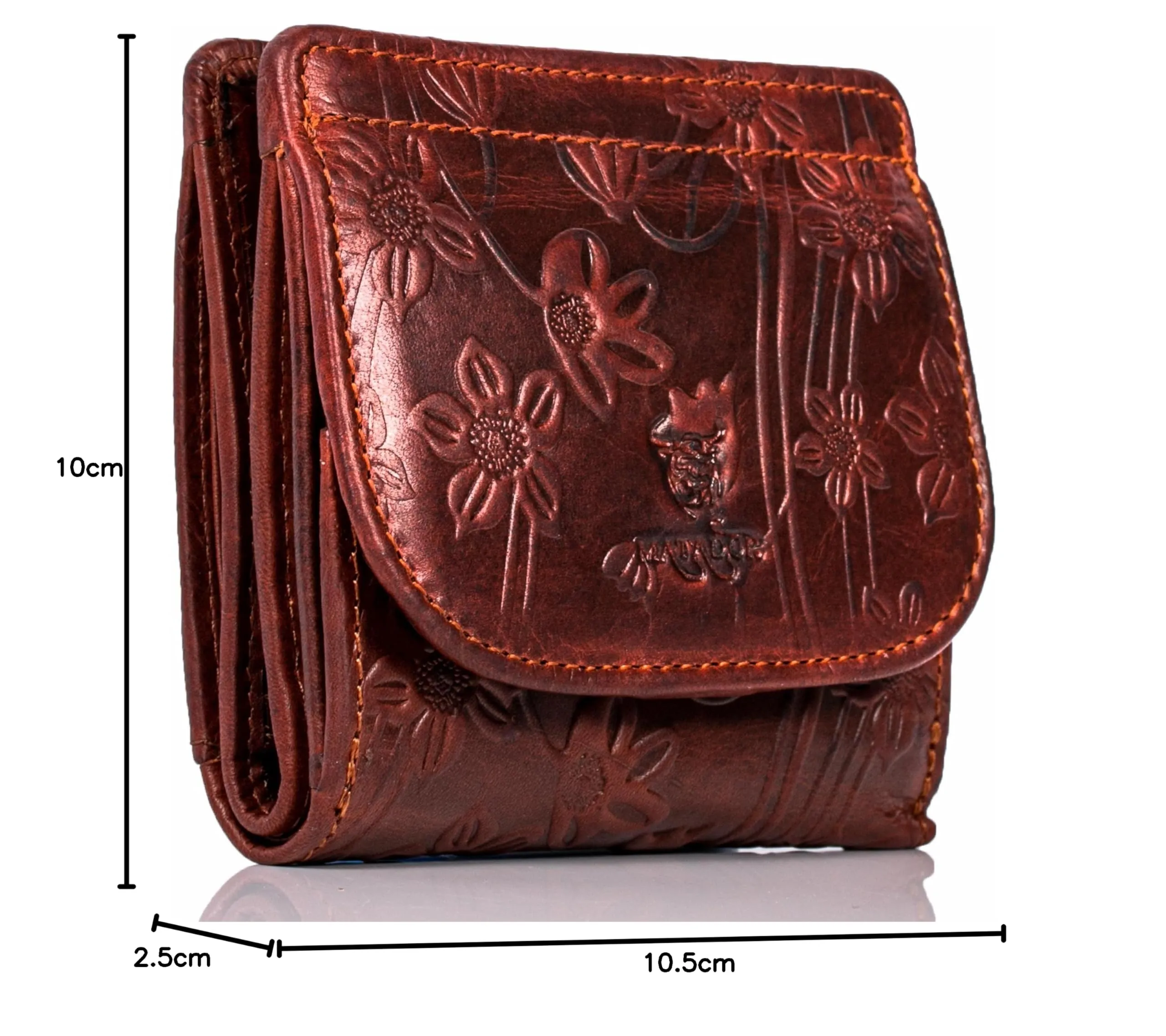 Matador Portafoglio Donna Piccolo Pelle RFID Portamonete Fiori Marroni - immagine 7