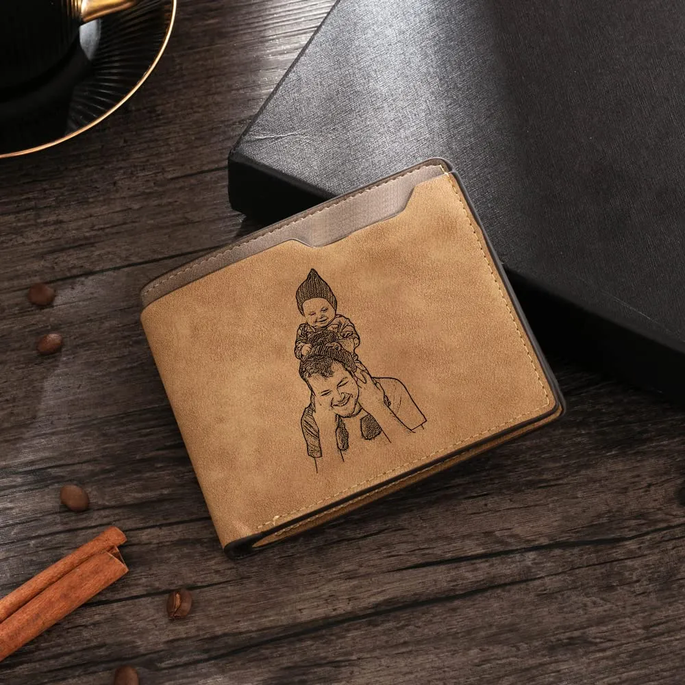 Glooraca Portafogli in pelle personalizzati per uomo Portafogli da uomo personalizzati Portafogli fotografici incisi per papà marito fidanzato (Stile C) - immagine 5