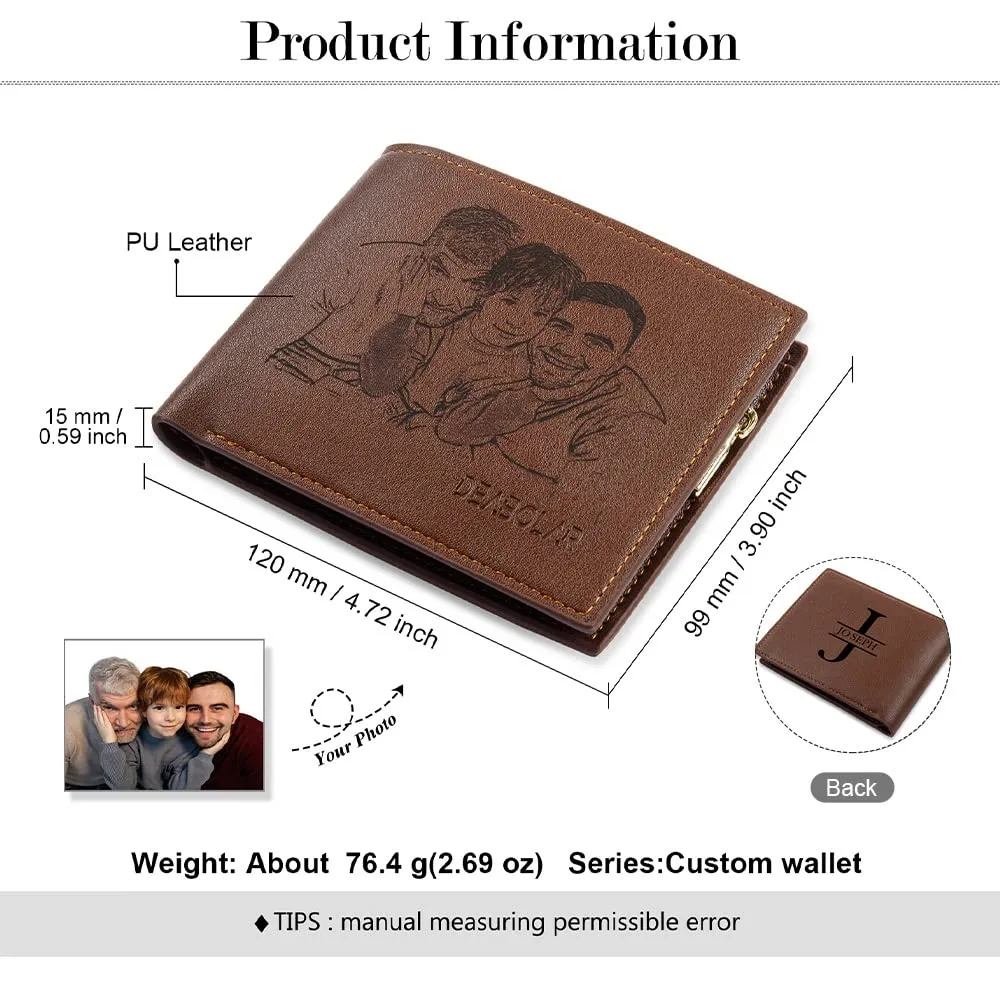 Glooraca Portafogli in pelle personalizzati per uomo Portafogli da uomo personalizzati Portafogli fotografici incisi per papà marito fidanzato (Stile A) - immagine 2