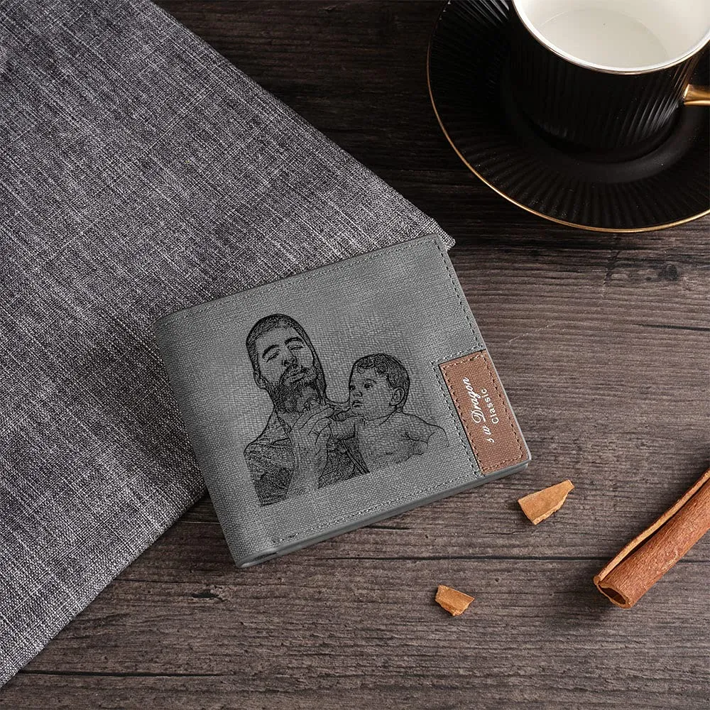 Glooraca Portafogli in pelle personalizzati per uomo Portafogli da uomo personalizzati Portafogli fotografici incisi per papà marito fidanzato (Stile B) - immagine 4