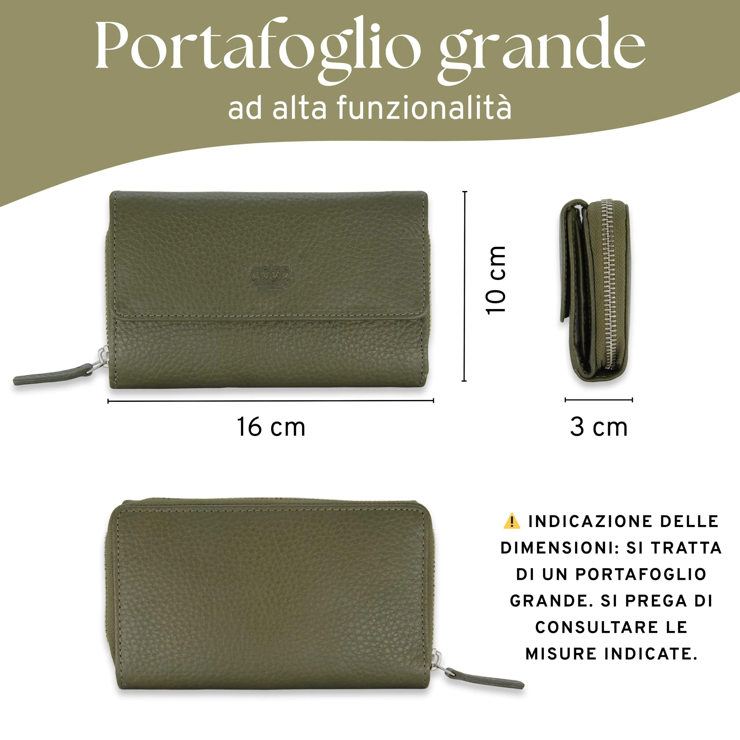 Baur portafoglio da donna – vera pelle con protezione RFID – portafoglio grande con 14 scomparti per carte – chiusura a bottone a pressione & tasca portamonete con cerniera (Verde oliva) - immagine 7