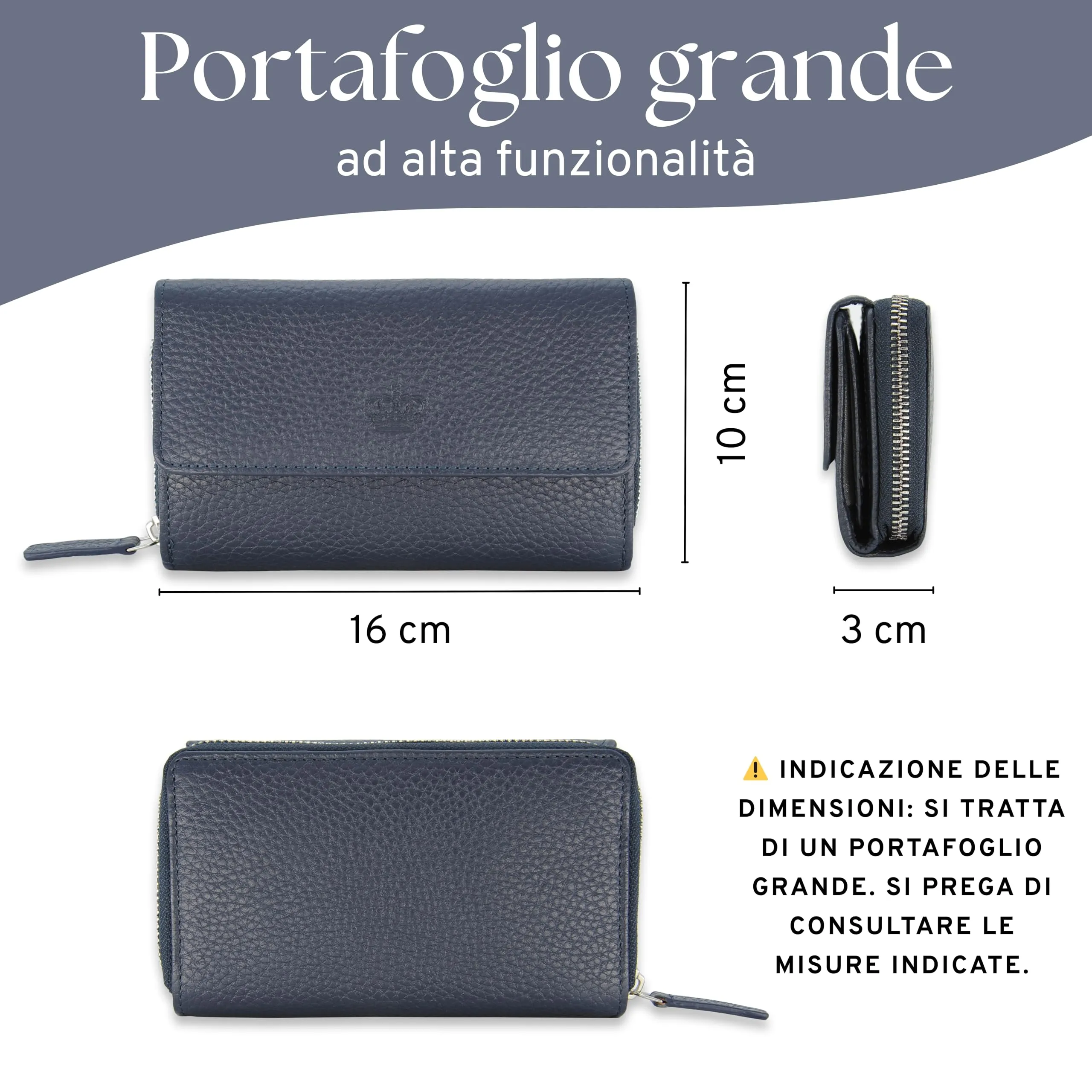 Baur portafoglio da donna – vera pelle con protezione RFID – portafoglio grande con 14 scomparti per carte – chiusura a bottone a pressione & tasca portamonete con cerniera (Blu scuro) - immagine 7