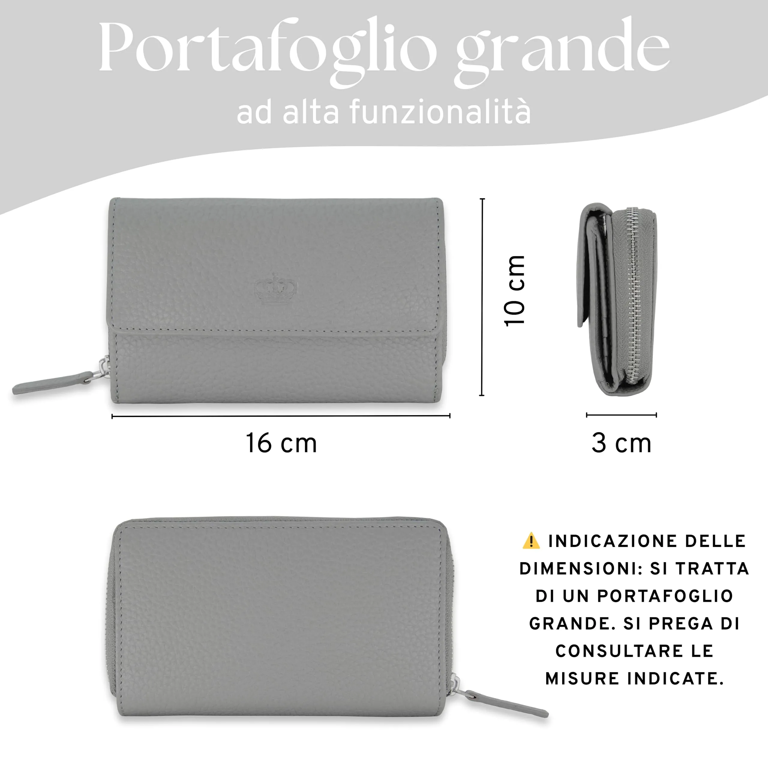 Baur portafoglio da donna – vera pelle con protezione RFID – portafoglio grande con 14 scomparti per carte – chiusura a bottone a pressione & tasca portamonete con cerniera (Grigio) - immagine 7