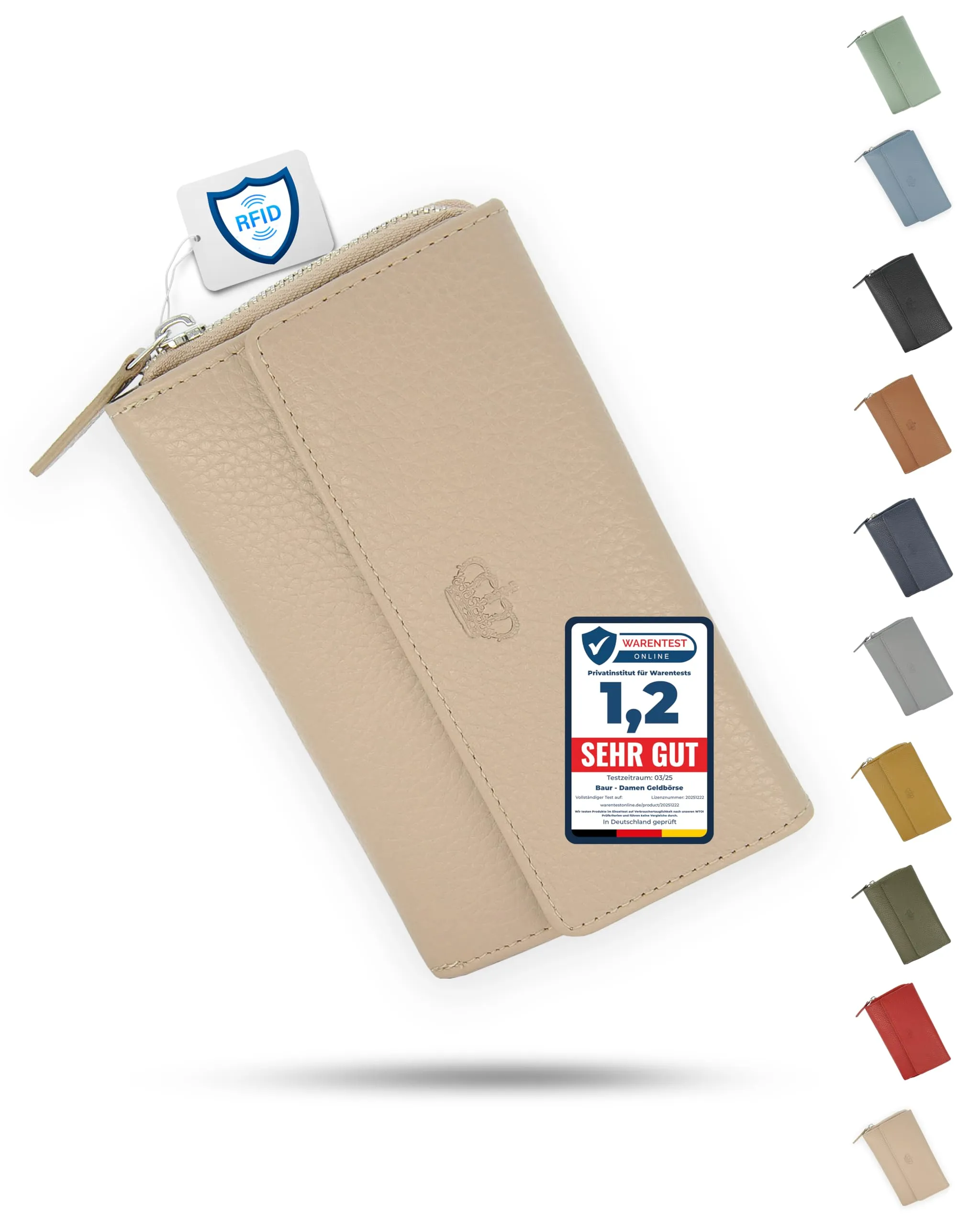 Baur portafoglio da donna – vera pelle con protezione RFID – portafoglio grande con 14 scomparti per carte – chiusura a bottone a pressione & tasca portamonete con cerniera (Talpa) - immagine 1