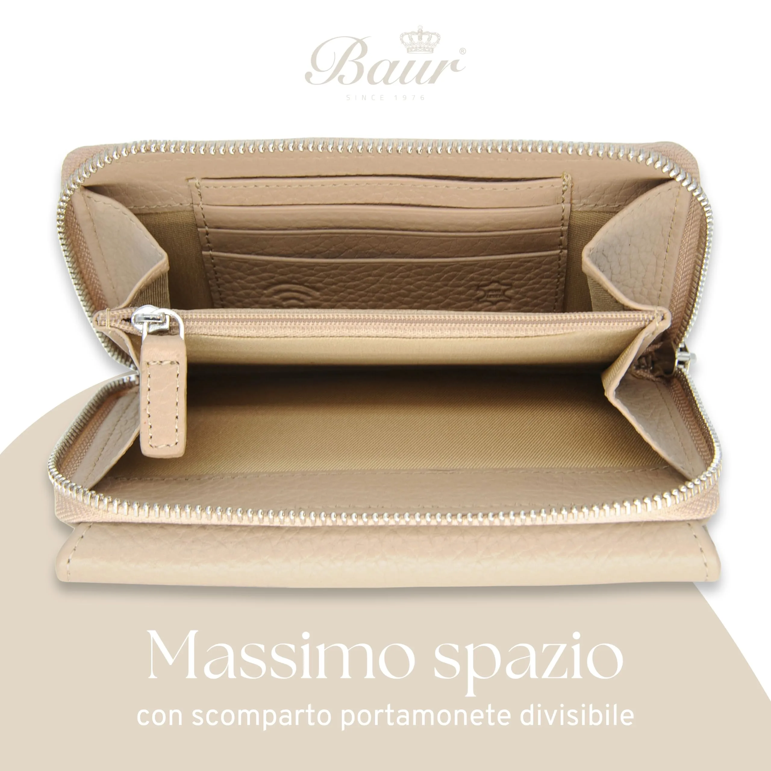 Baur portafoglio da donna – vera pelle con protezione RFID – portafoglio grande con 14 scomparti per carte – chiusura a bottone a pressione & tasca portamonete con cerniera (Talpa) - immagine 5