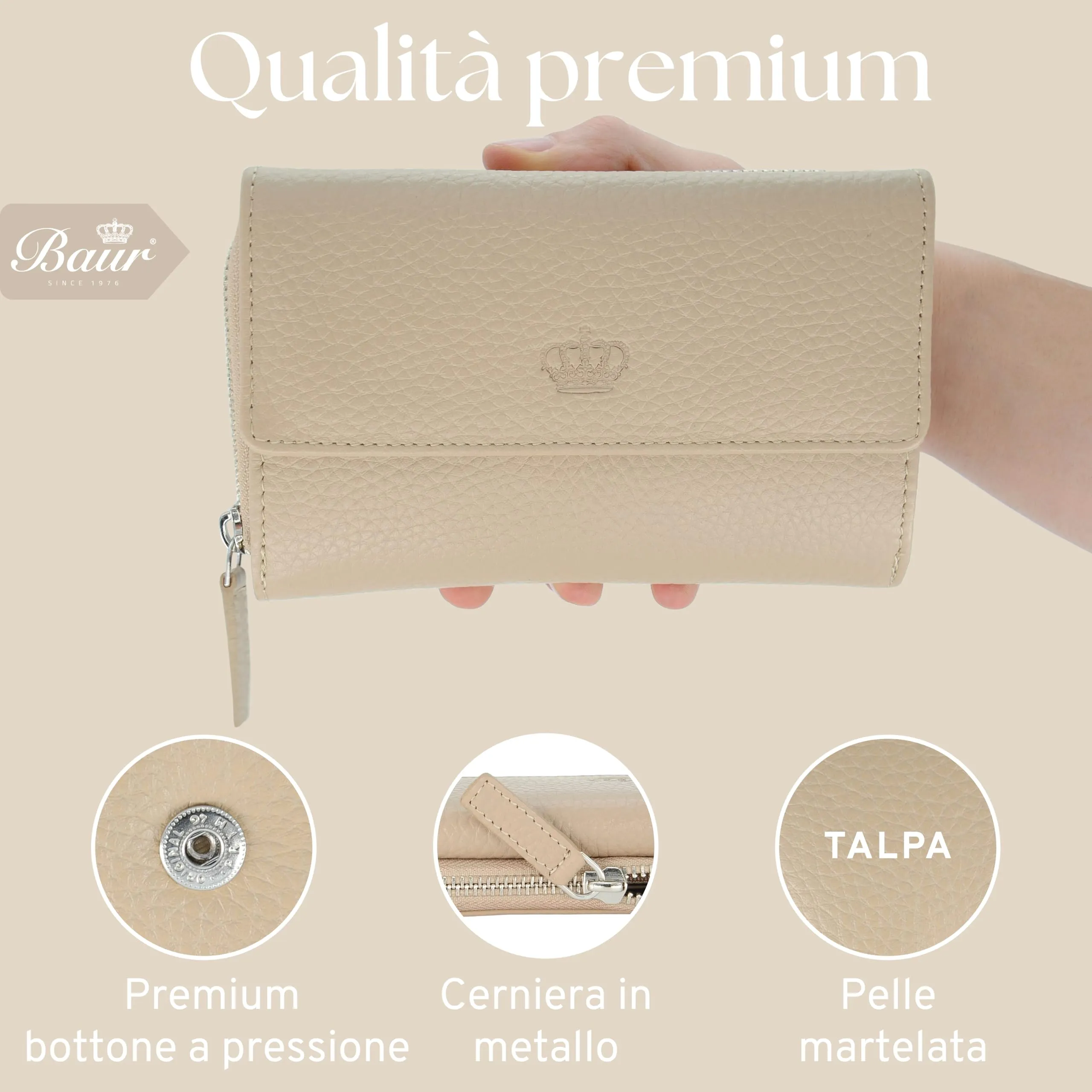 Baur portafoglio da donna – vera pelle con protezione RFID – portafoglio grande con 14 scomparti per carte – chiusura a bottone a pressione & tasca portamonete con cerniera (Talpa) - immagine 6