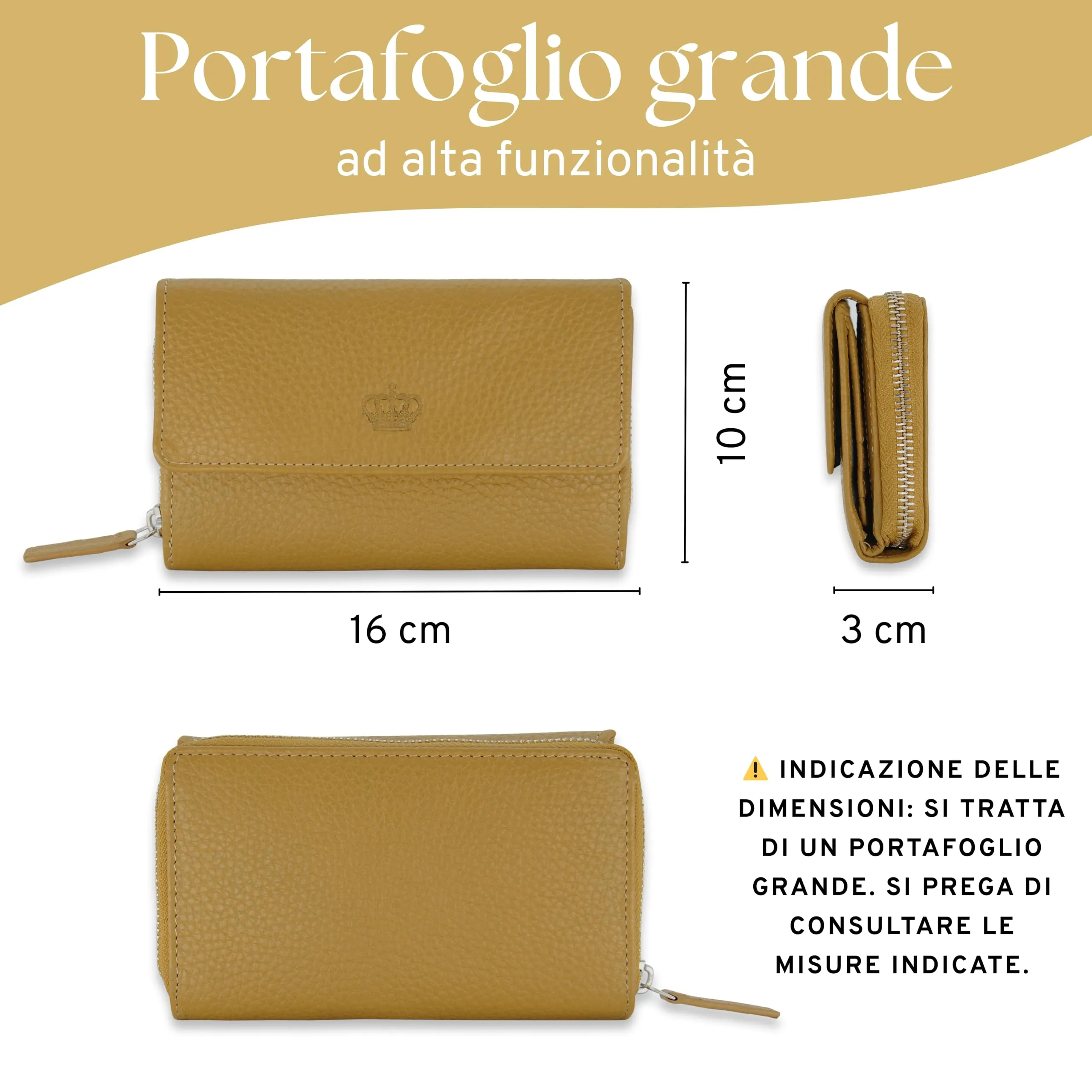Baur portafoglio da donna – vera pelle con protezione RFID – portafoglio grande con 14 scomparti per carte – chiusura a bottone a pressione & tasca portamonete con cerniera (Giallo senape) - immagine 7