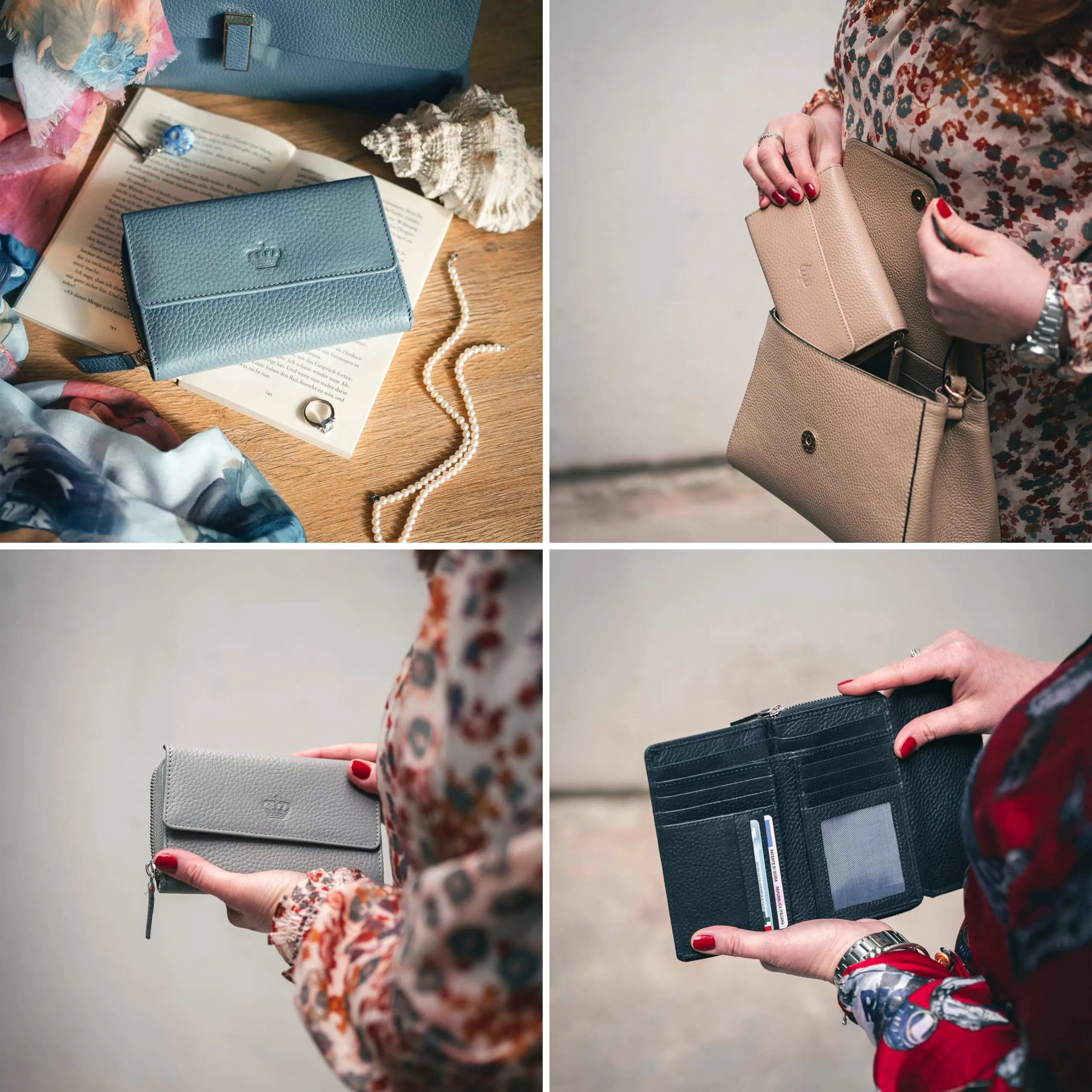 Baur portafoglio da donna – vera pelle con protezione RFID – portafoglio grande con 14 scomparti per carte – chiusura a bottone a pressione & tasca portamonete con cerniera (Cognac) - immagine 3