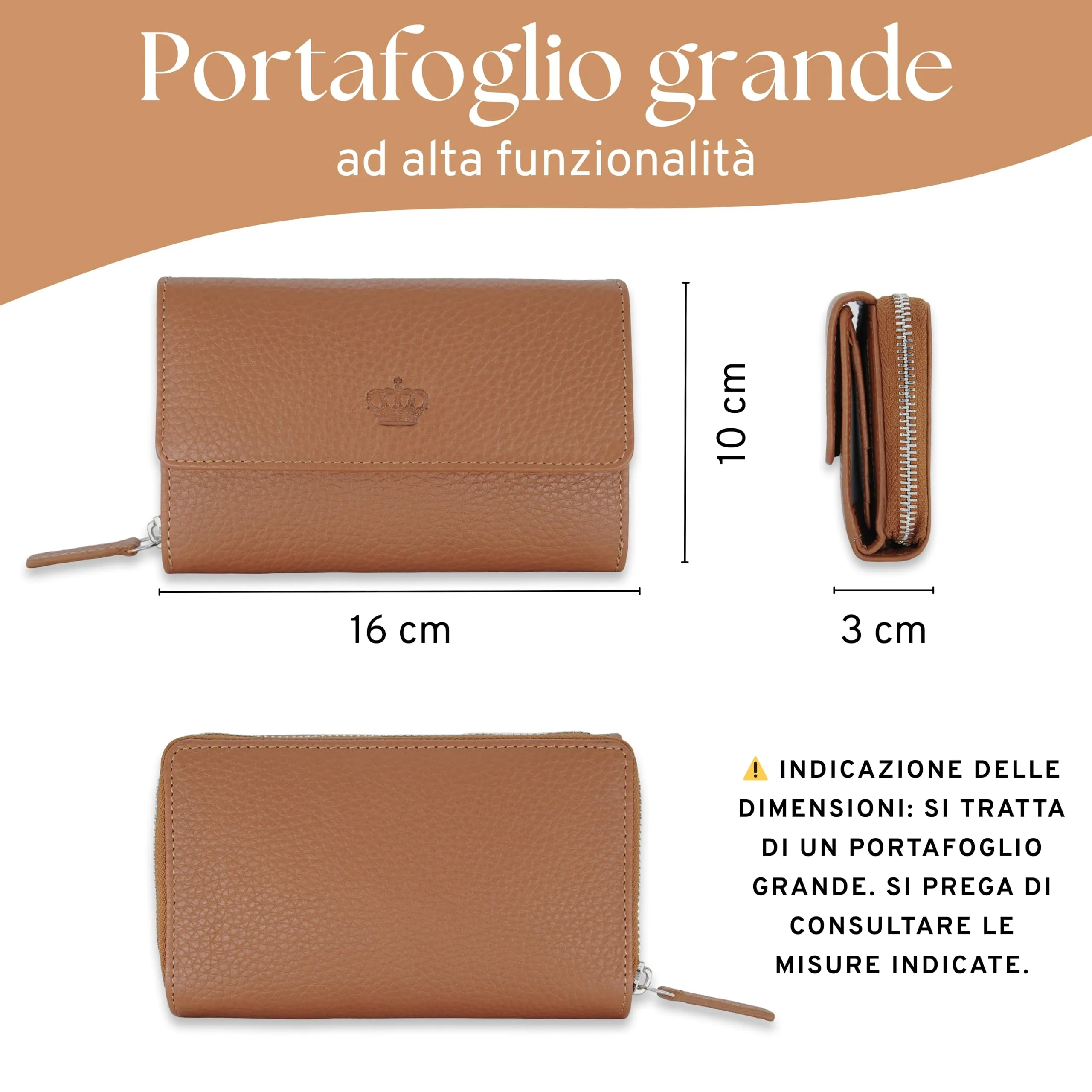 Baur portafoglio da donna – vera pelle con protezione RFID – portafoglio grande con 14 scomparti per carte – chiusura a bottone a pressione & tasca portamonete con cerniera (Cognac) - immagine 7