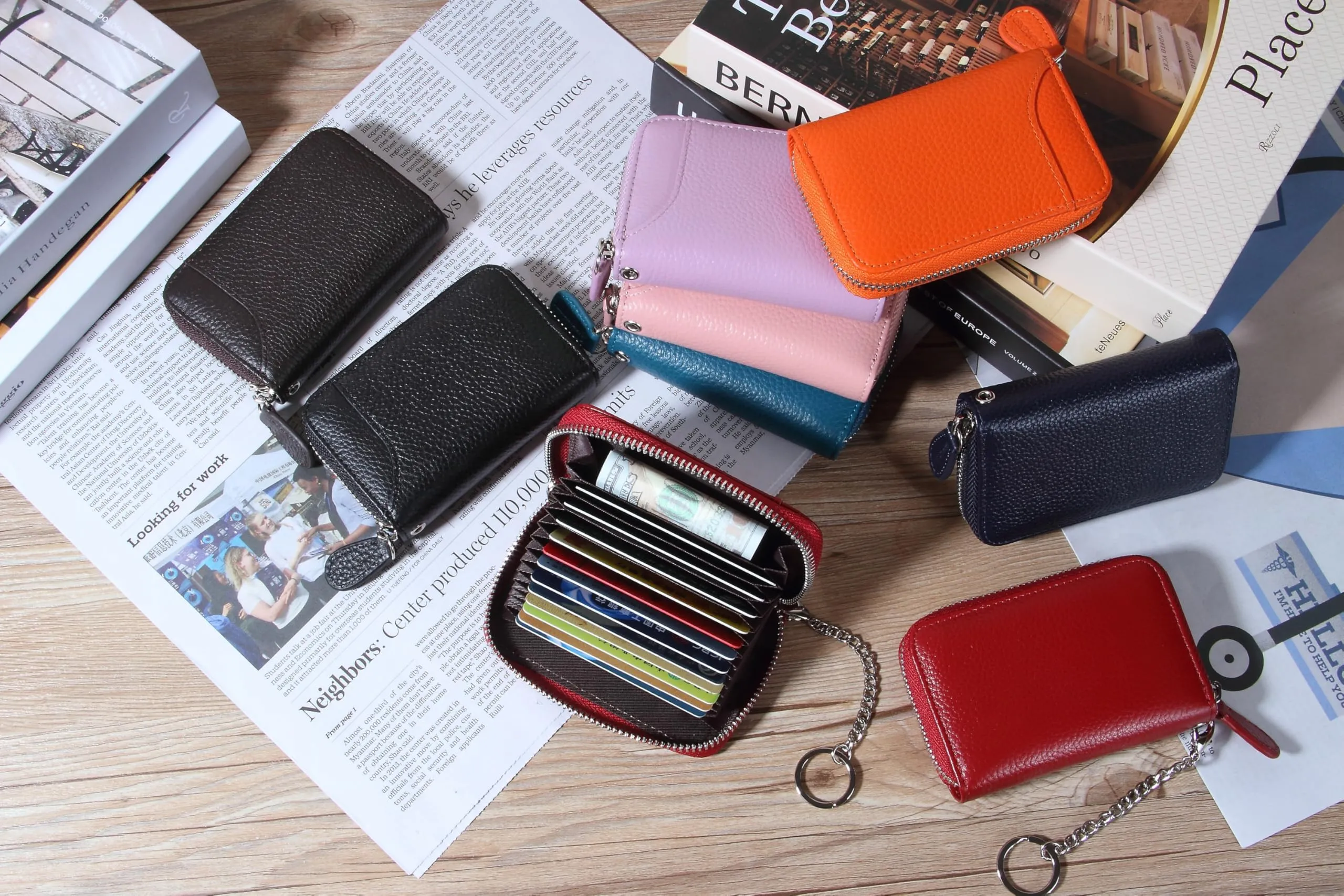 GADIEMKENSD Credit Card Holder Rfid Sleeves Wallets Slim Carteras Para Mujer Tarjeteros De Mujer Mini Purse for Travel Debit Card & Money Organizers Change Holder Wallet for Women's Gift Gray Blue - immagine 7