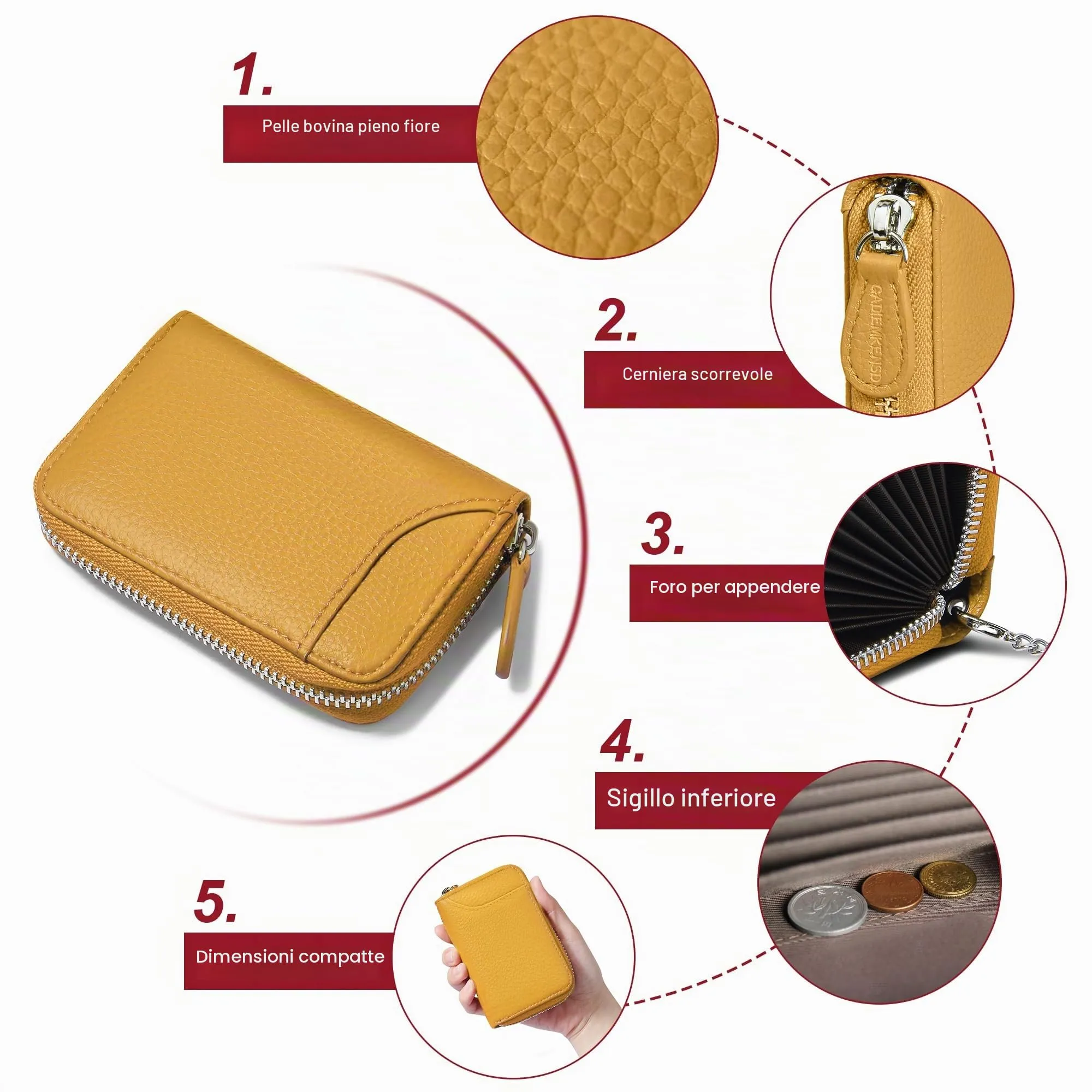GADIEMKENSD Credit Card Holder Rfid Sleeves Wallets Thin Carteras Para Mujer Boho Tarjeteros De Mujer Mini Purse for Travel Card Cases & Money Organizers Cash Envelope Wallet for Womens Gift Yellow - immagine 6