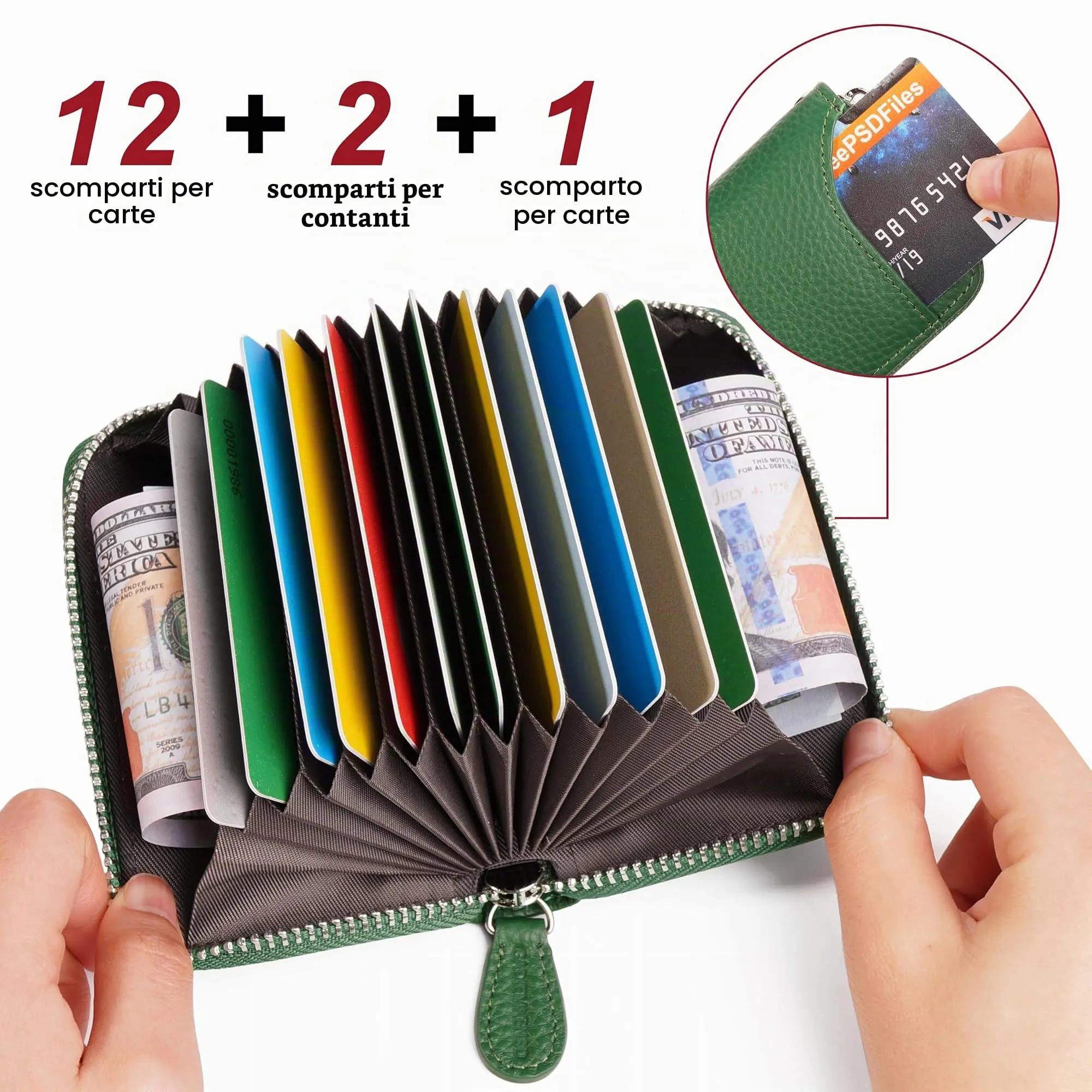 GADIEMKENSD Credit Card Holders Rfid Sleeves Wallets Slim Carteras Para Mujer Tarjeteros De Mujer Purse for Travel Mens Card Cases & Money Organizers Cash Envelope Wallet for Women's Gift Dark Green - immagine 2