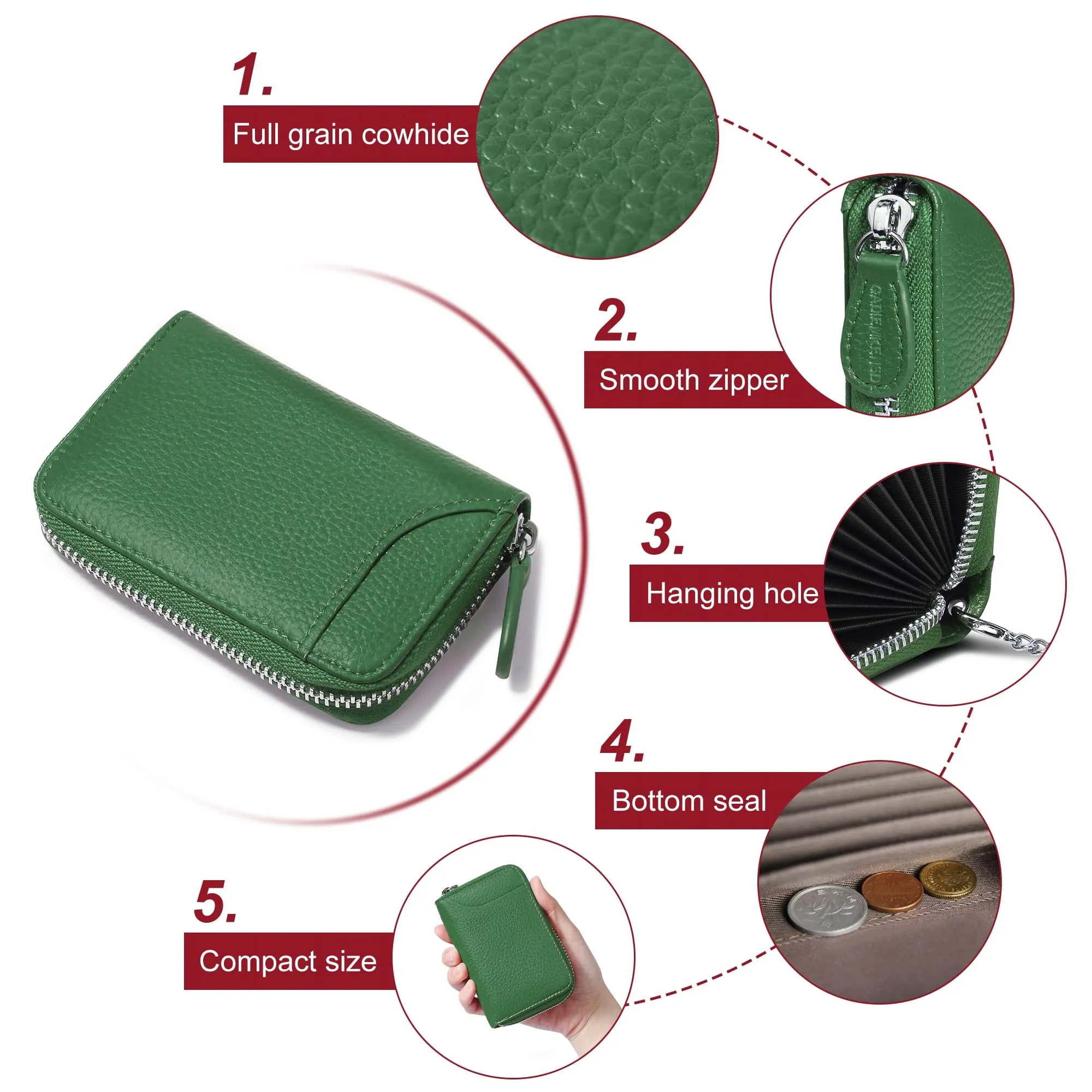 GADIEMKENSD Credit Card Holders Rfid Sleeves Wallets Slim Carteras Para Mujer Tarjeteros De Mujer Purse for Travel Mens Card Cases & Money Organizers Cash Envelope Wallet for Women's Gift Dark Green - immagine 5