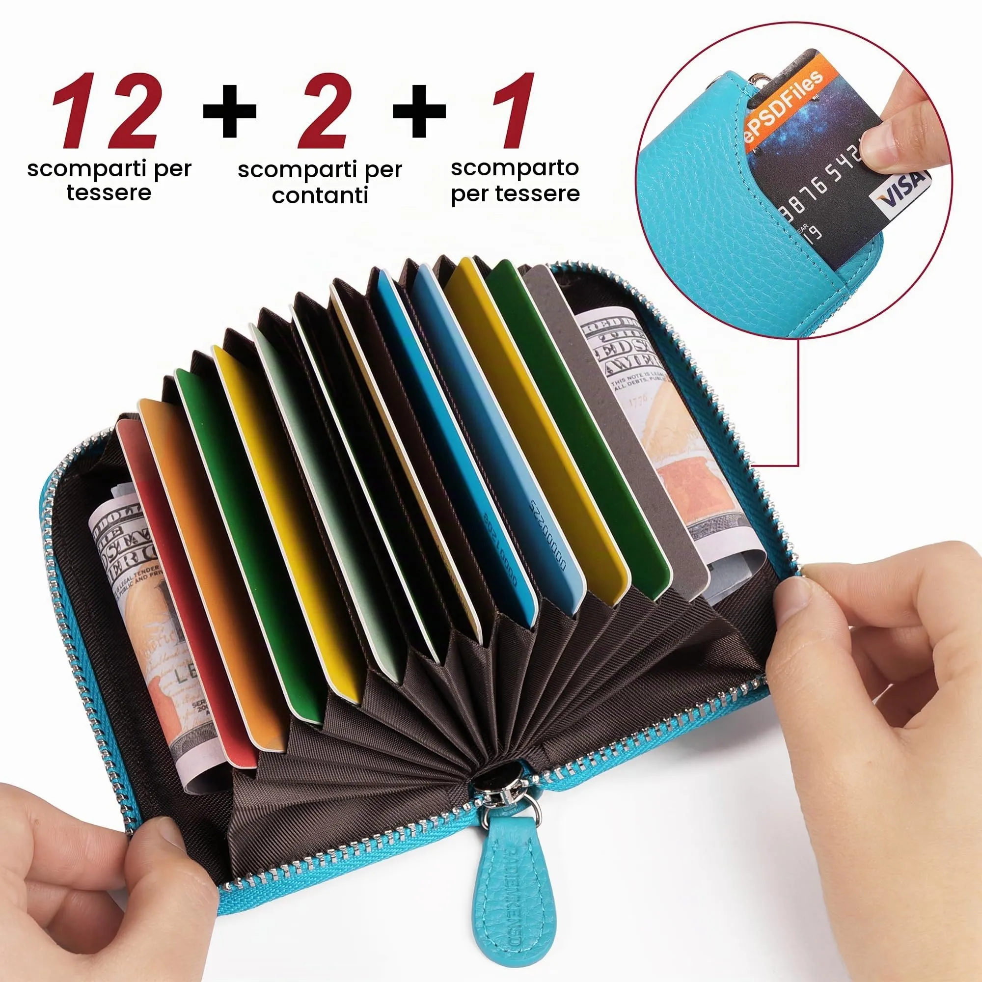 GADIEMKENSD Credit Card Holder Rfid Blocking Sleeve Wallet with Zipper Cute Carteras Para Mujer Tarjetero De Purse for Travel Mens Business Card Cases Cash Envelopes Wallet for Women's Gift Sky Blue - immagine 2