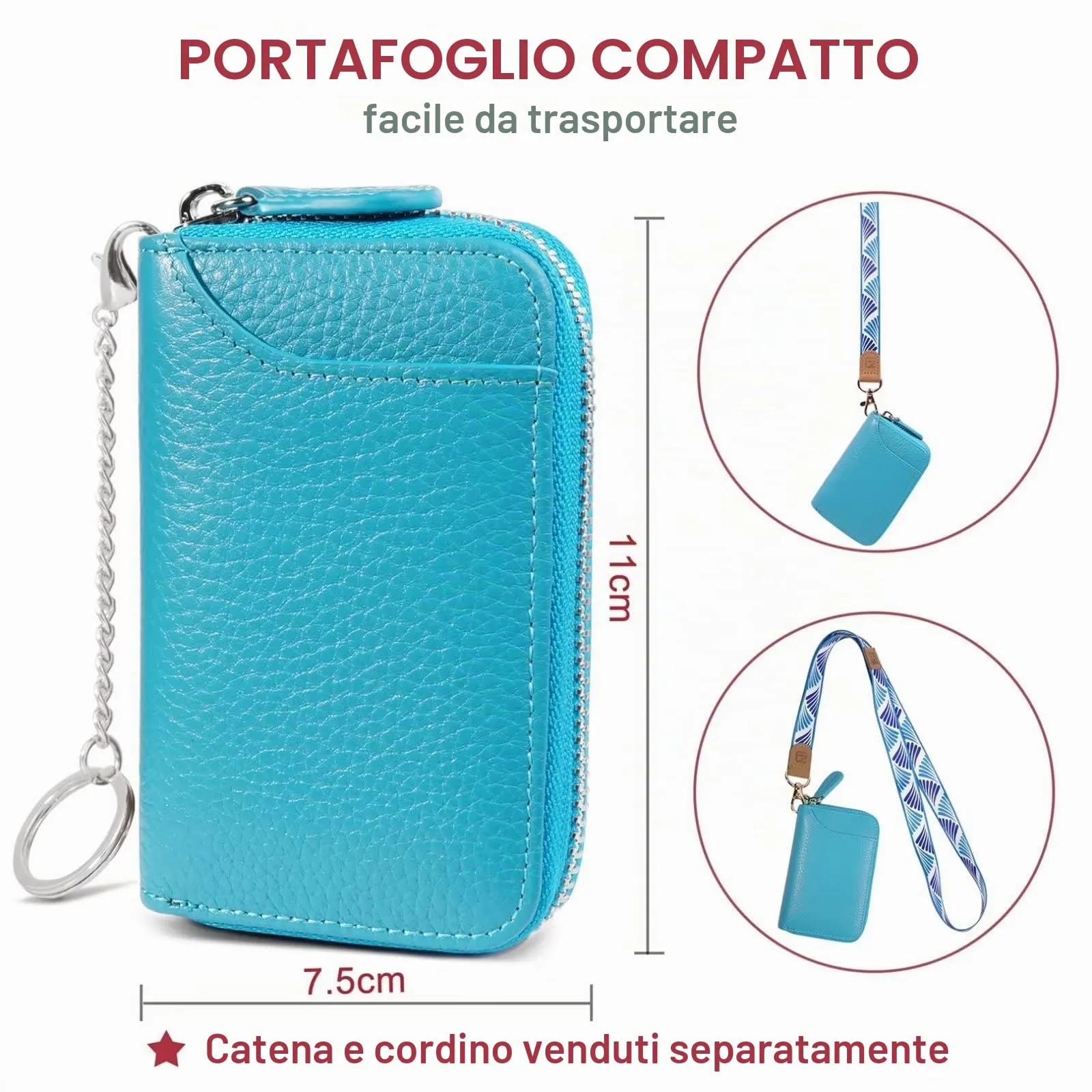GADIEMKENSD Credit Card Holder Rfid Blocking Sleeve Wallet with Zipper Cute Carteras Para Mujer Tarjetero De Purse for Travel Mens Business Card Cases Cash Envelopes Wallet for Women's Gift Sky Blue - immagine 3