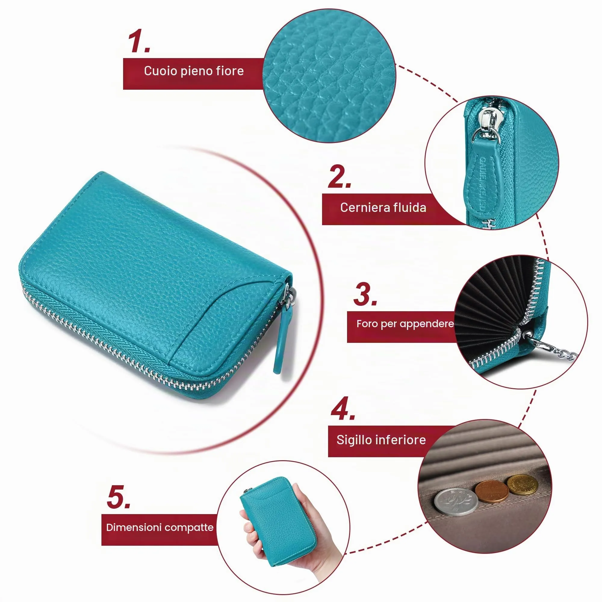 GADIEMKENSD Credit Card Holder Rfid Blocking Sleeve Wallet with Zipper Cute Carteras Para Mujer Tarjetero De Purse for Travel Mens Business Card Cases Cash Envelopes Wallet for Women's Gift Sky Blue - immagine 6