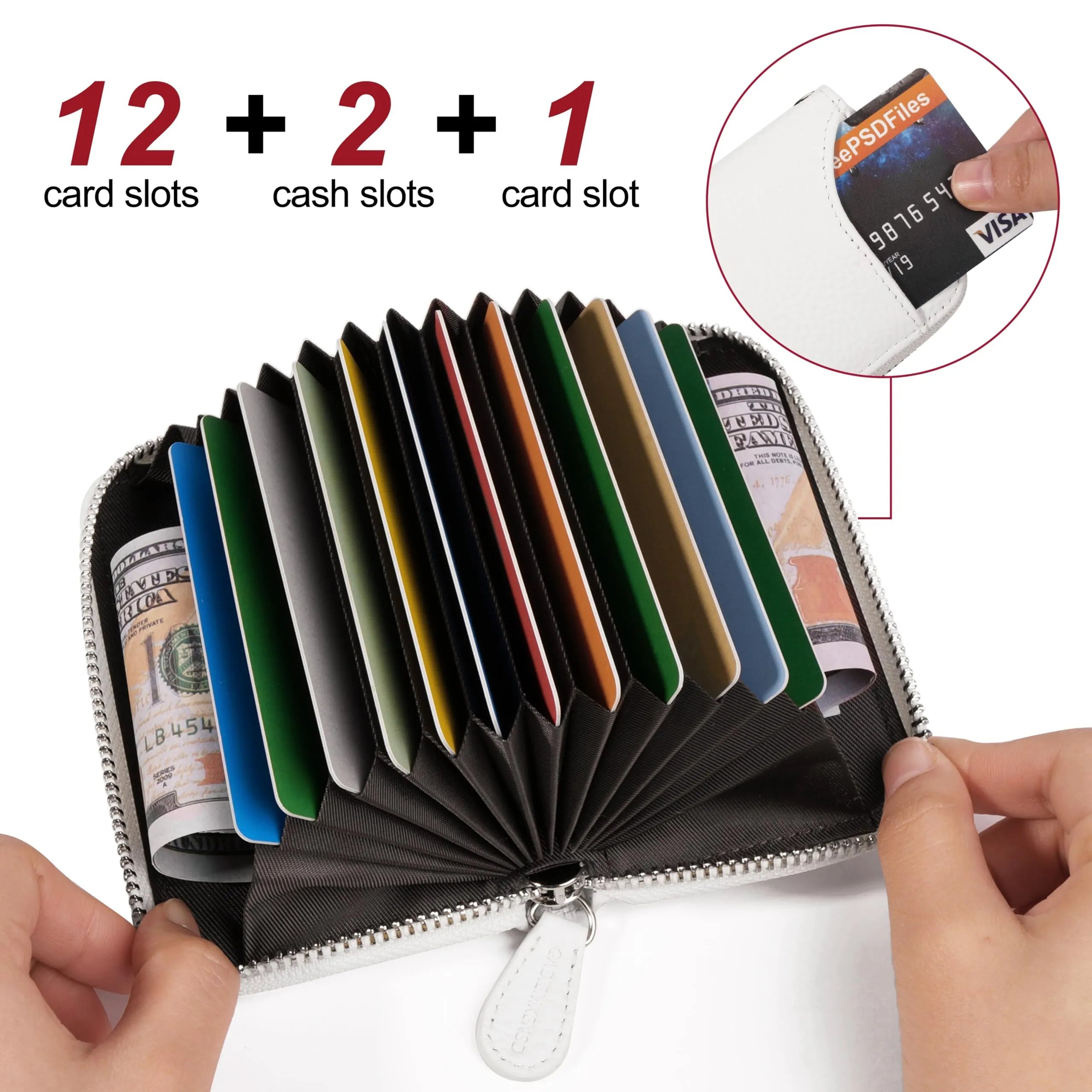 GADIEMKENSD Women Credit Card Holders Small Rfid Wallet Zipper for Travel Leather Accordion Wallets Inserts Case Business Cards Organizer id Compact Credit Card Slots Cash Slots White - immagine 2