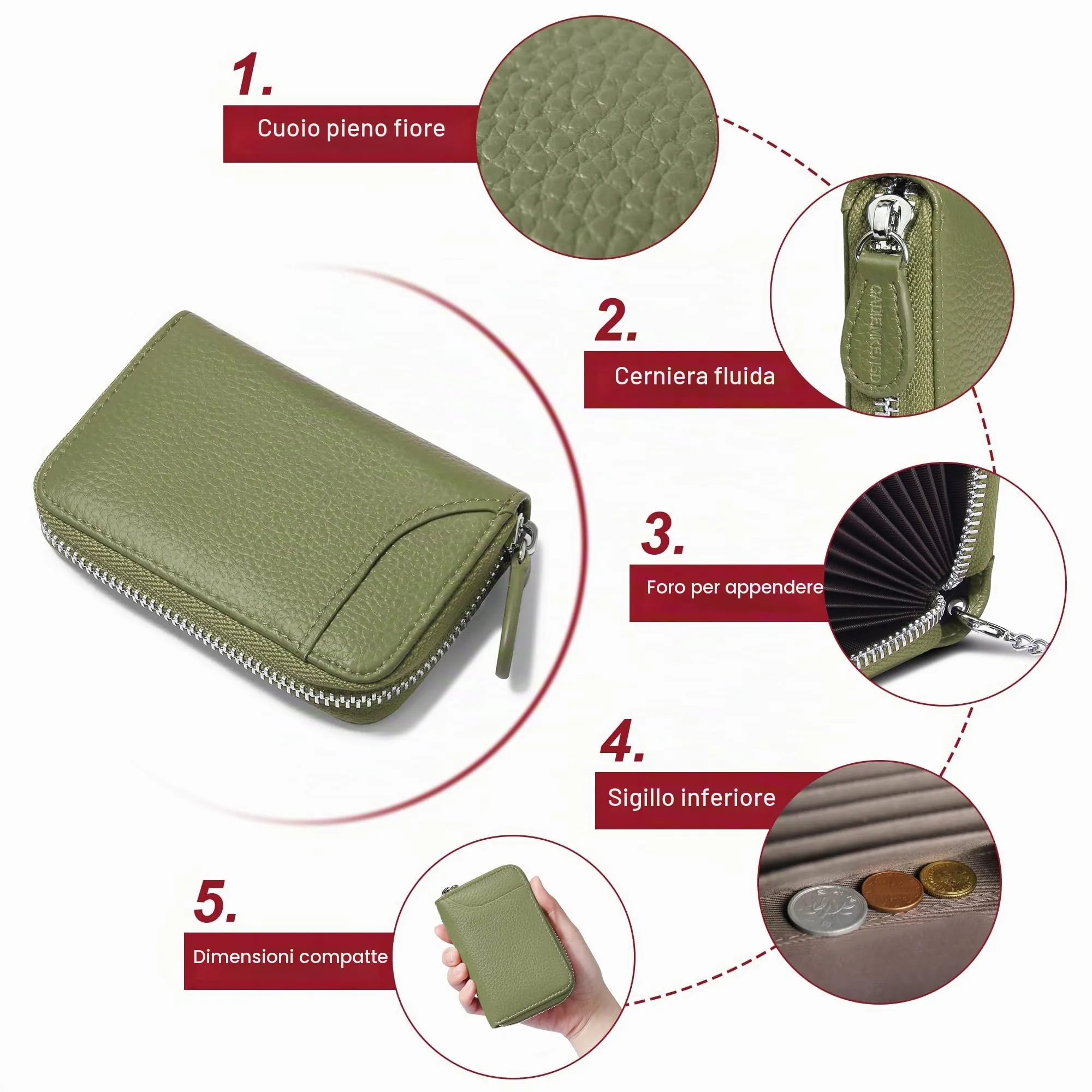 GADIEMKENSD Women Credit Card Holder Small Rfid Wallet Zipper for Travel Leather Accordion Wallets Inserts Case Photo Business Cards Organizer Cute Compact Credit Card Slot Cash Slots Light Green - immagine 6