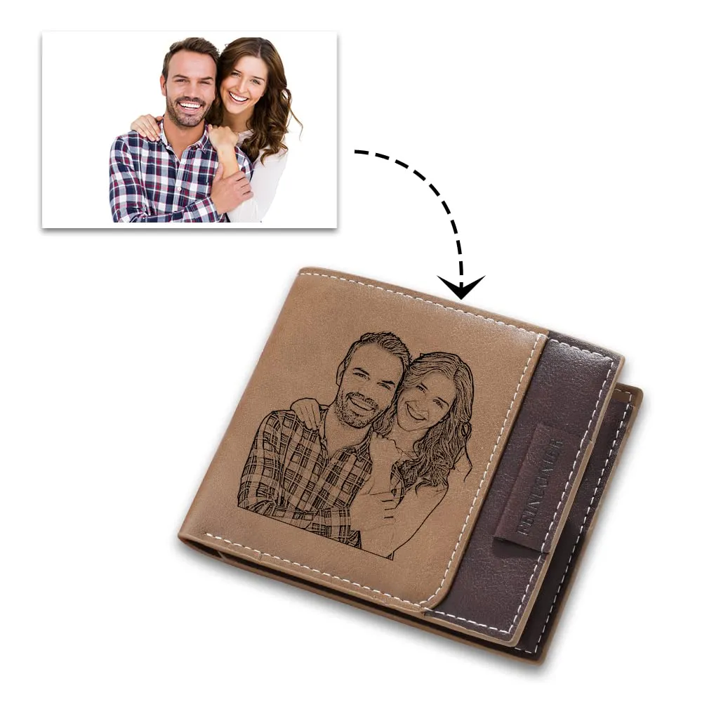 Glooraca Portafogli in pelle personalizzati per uomo Portafogli da uomo personalizzati Portafogli fotografici incisi per papà marito fidanzato (Stile D) - immagine 2