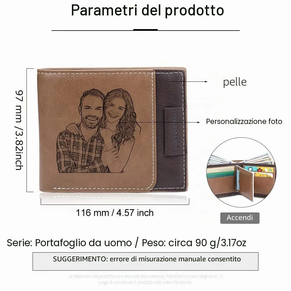 Glooraca Portafogli in pelle personalizzati per uomo Portafogli da uomo personalizzati Portafogli fotografici incisi per papà marito fidanzato (Stile D) - immagine 3
