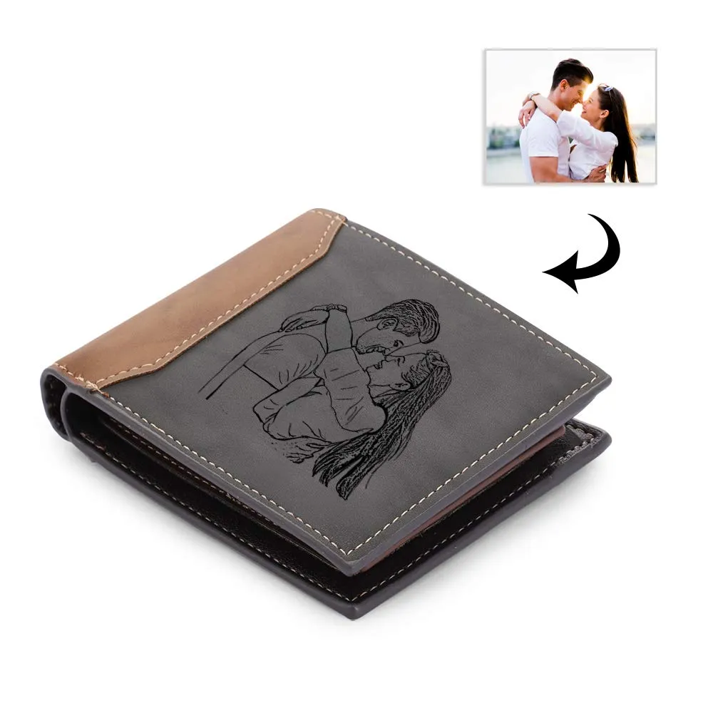 Glooraca Portafogli in pelle personalizzati per uomo Portafogli da uomo personalizzati Portafogli fotografici incisi per papà marito fidanzato (Stile E) - immagine 3