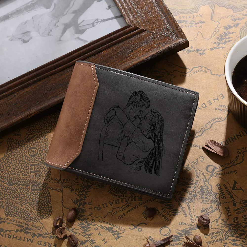 Glooraca Portafogli in pelle personalizzati per uomo Portafogli da uomo personalizzati Portafogli fotografici incisi per papà marito fidanzato (Stile E) - immagine 5