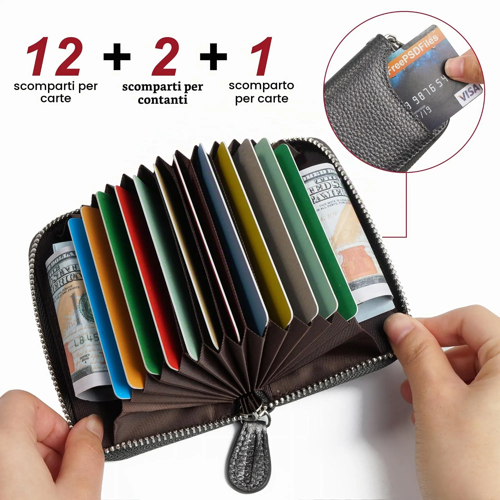 GADIEMKENSD Women Credit Card Holder Small Rfid Wallet Zipper for Travel Leather Accordion Wallets Inserts Case Photo Business Cards Organizer Cute Compact Credit Card Slot Cash Slots Dark Gray - immagine 2