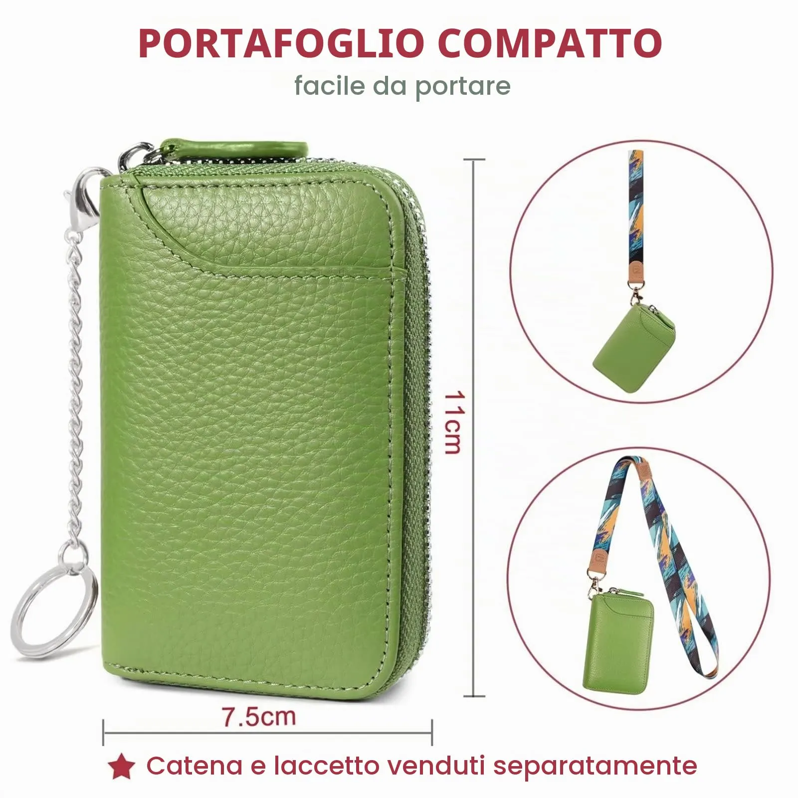 GADIEMKENSD Women Credit Card Holder Small Rfid Wallet Zipper for Travel Leather Accordion Wallets Inserts Case Photo Business Cards Organizer Cute Compact Credit Card Slot Cash Slots Apple Green - immagine 3