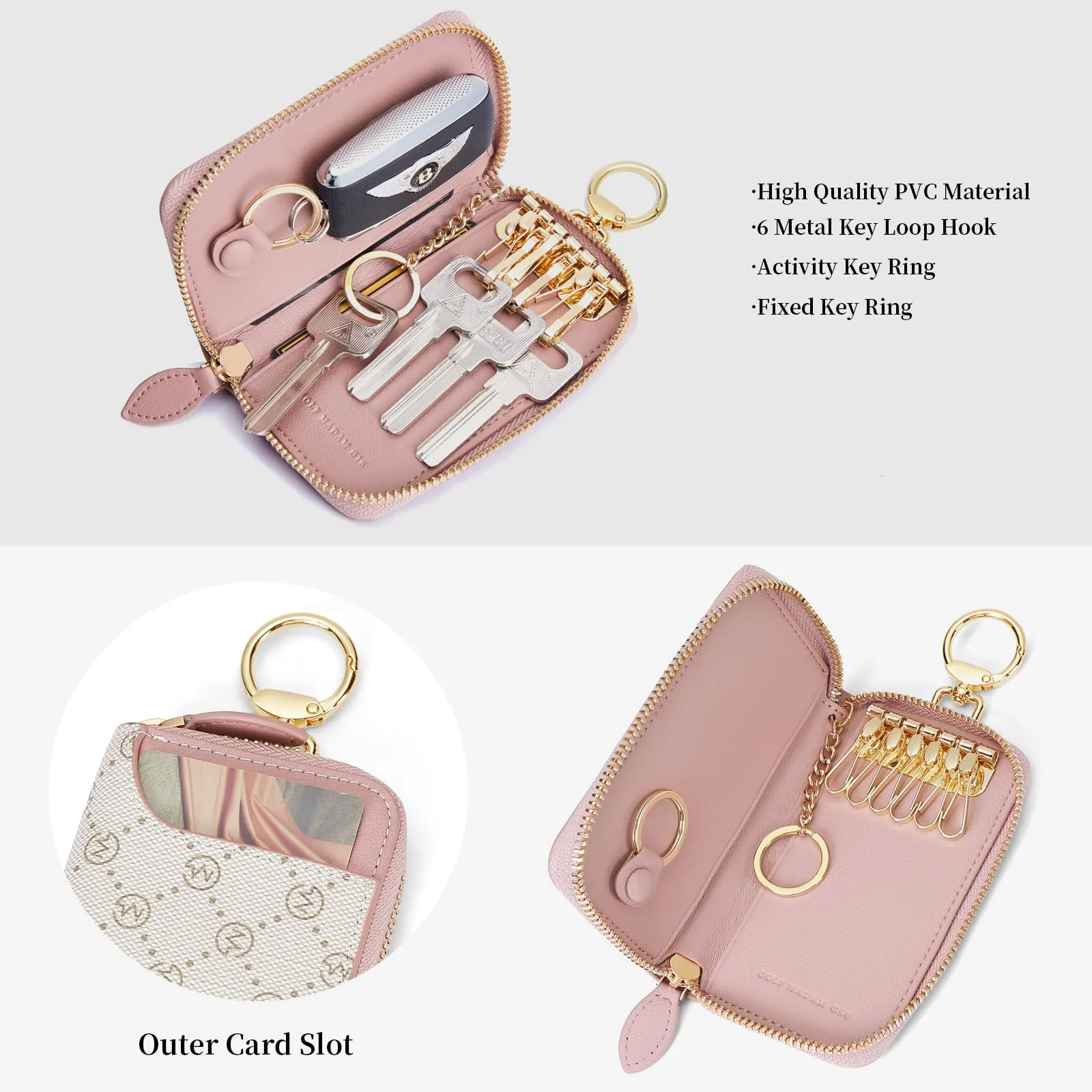 GOLF SUPAGS Portachiavi per Auto in Pelle PVC da Donna Porta Carte 6 Ganci 1 Portachiavi fisso 1 Portachiavis Staccabile - immagine 2