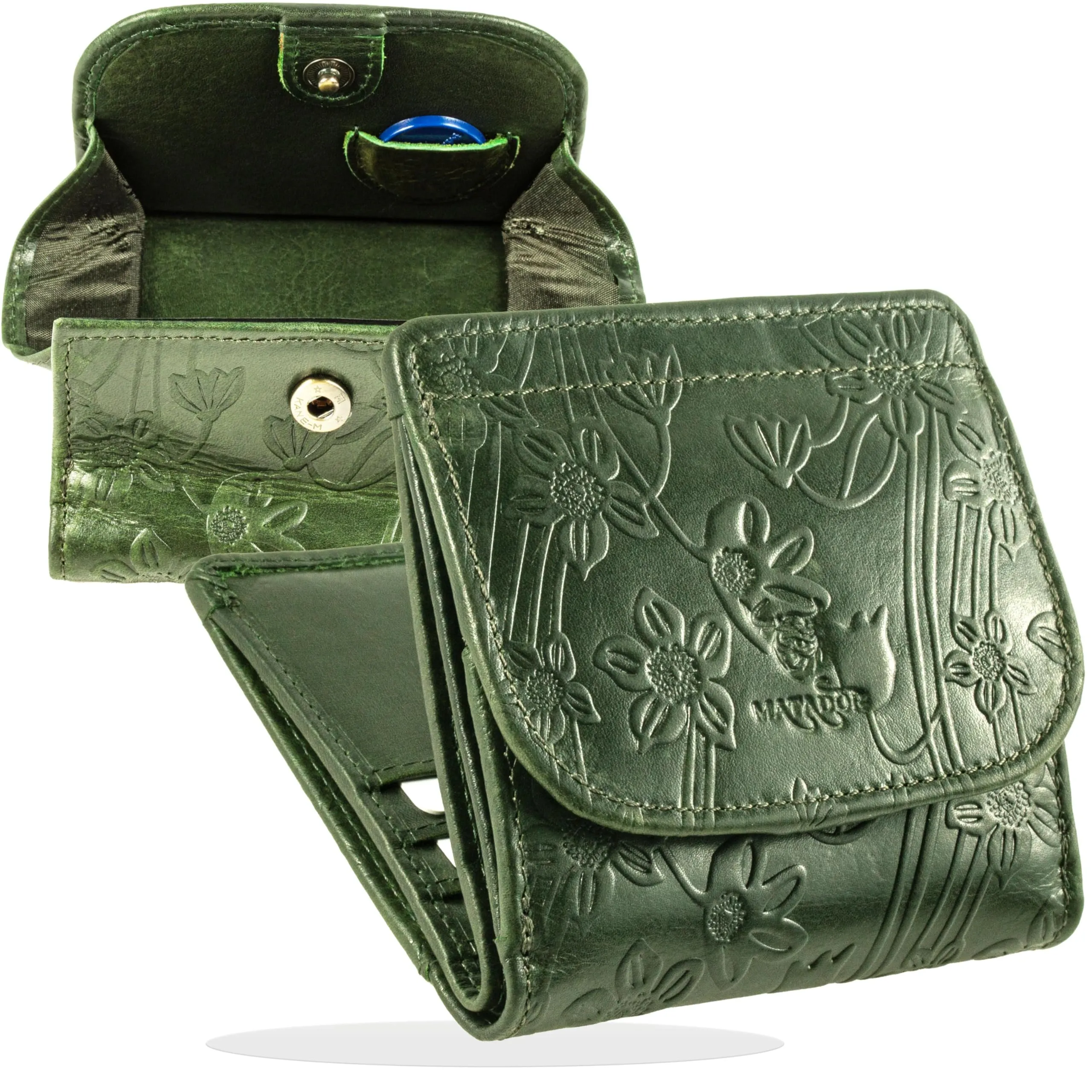 Matador Portafoglio Donna Piccolo Pelle RFID Portamonete Fiori Verde - immagine 1