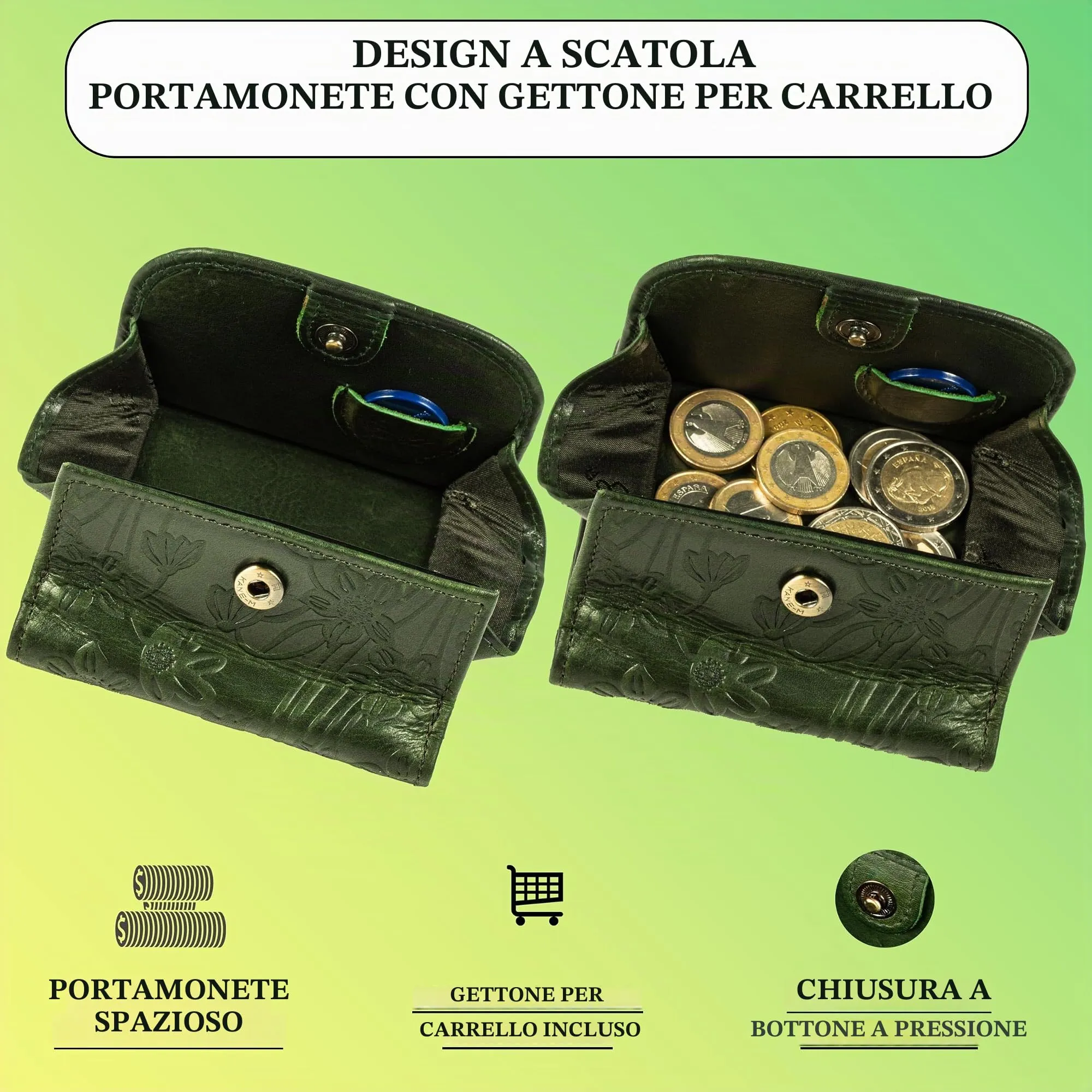 Matador Portafoglio Donna Piccolo Pelle RFID Portamonete Fiori Verde - immagine 3