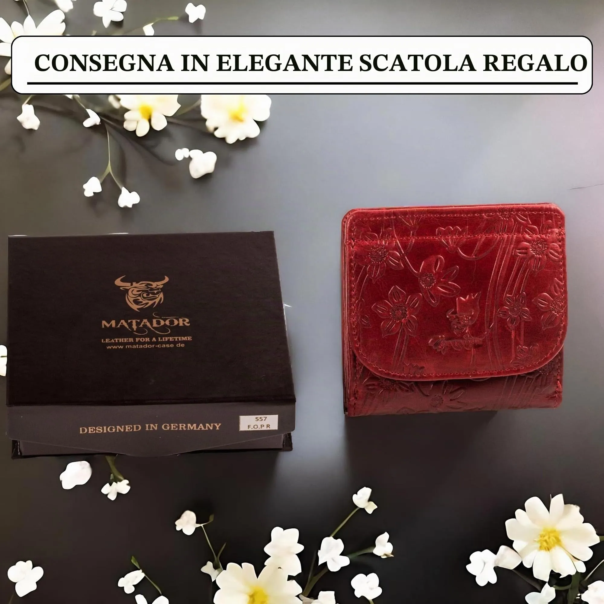 Matador Portafoglio Donna Piccolo Pelle RFID Portamonete Fiori Rossi - immagine 6