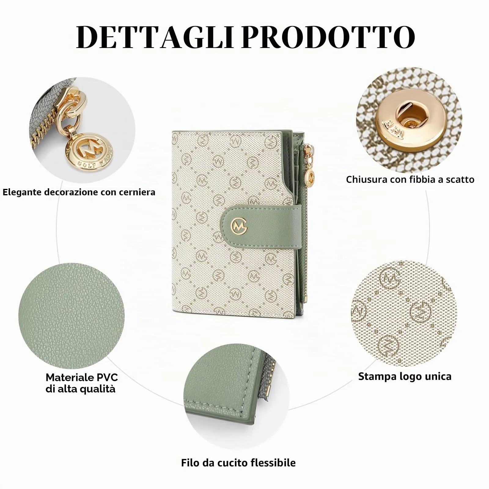 GOLF SUPAGS Portafogli per Donna Porta Carte di Credito in Pelle PVC Organizzatore Multi-Carta di Grande Capacità Portamonete Piccolo con Tasca con Cerniera Bifold - immagine 4