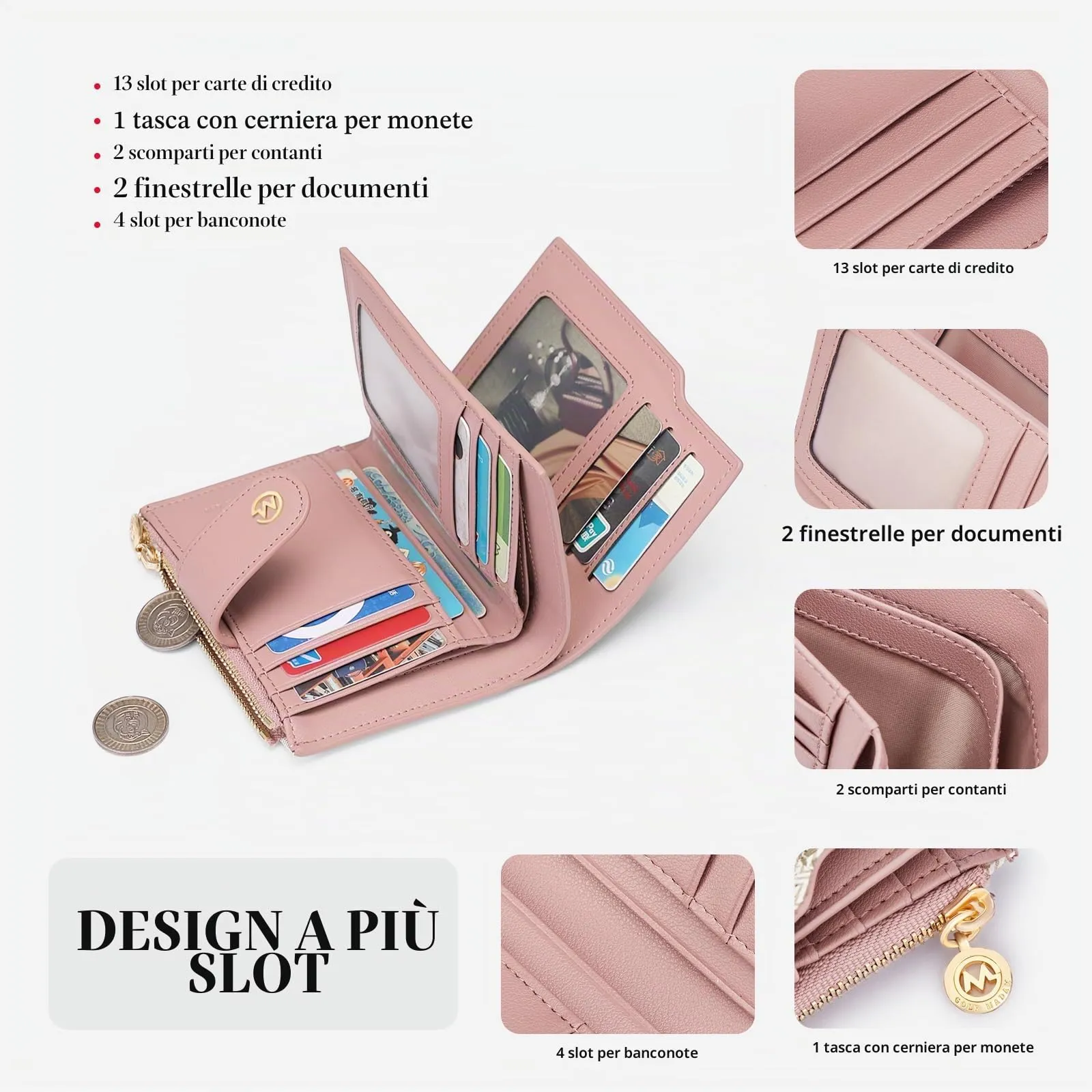 GOLF SUPAGS Portafogli per Donna Porta Carte di Credito in Pelle PVC Organizzatore Multi-Carta di Grande Capacità Portamonete Piccolo con Tasca con Cerniera Bifold - immagine 2