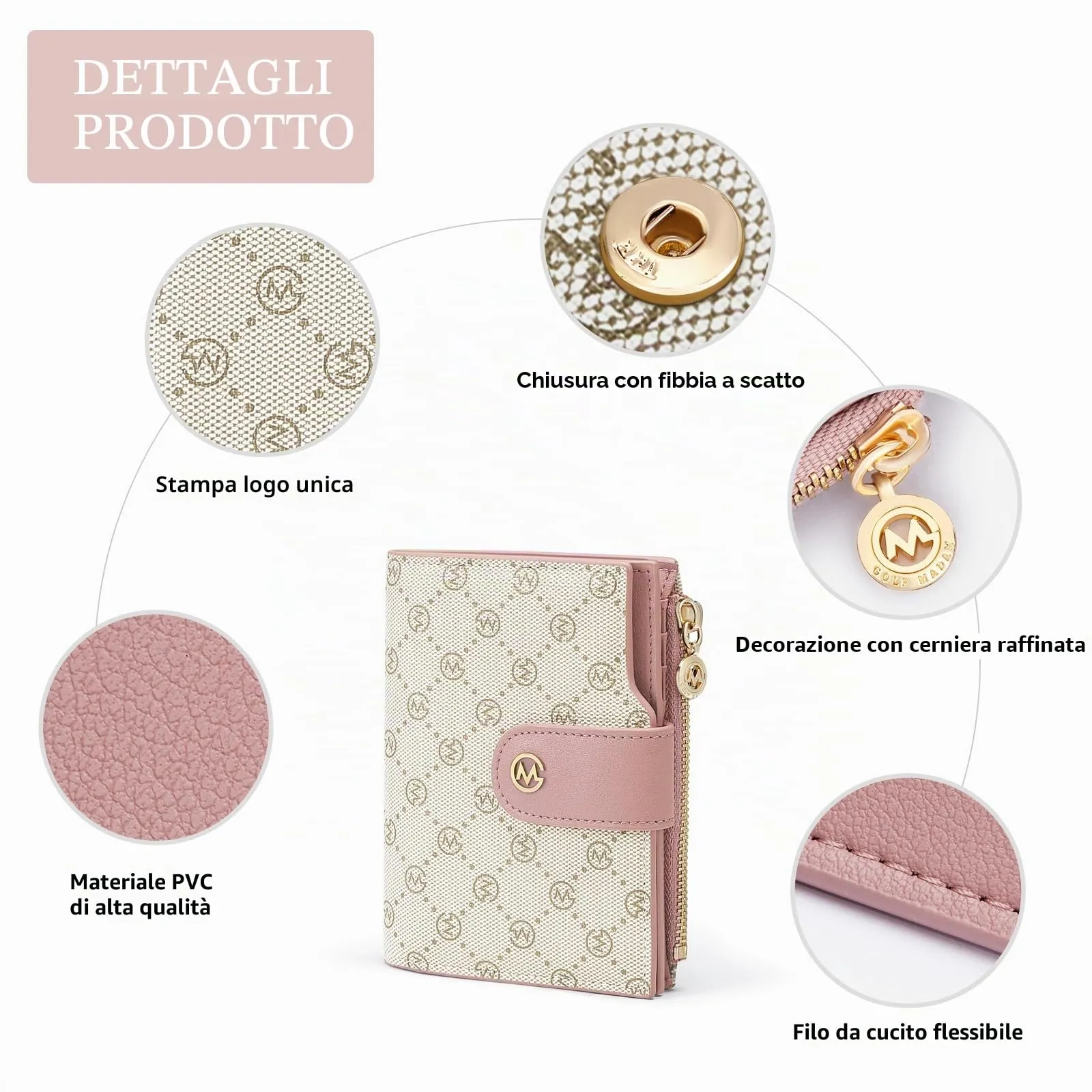 GOLF SUPAGS Portafogli per Donna Porta Carte di Credito in Pelle PVC Organizzatore Multi-Carta di Grande Capacità Portamonete Piccolo con Tasca con Cerniera Bifold - immagine 3
