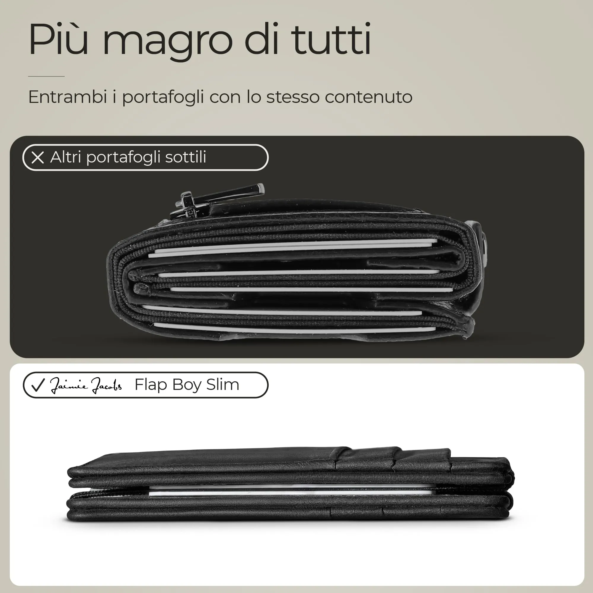 Jaimie Jacobs Flap Boy Slim Portafoglio Magico Magic Wallet Protezione RFID Portafoglio Uomo Piccolo Porta Carte di Credito Porta Tessere (Pelle di bufalo Nero) - immagine 3