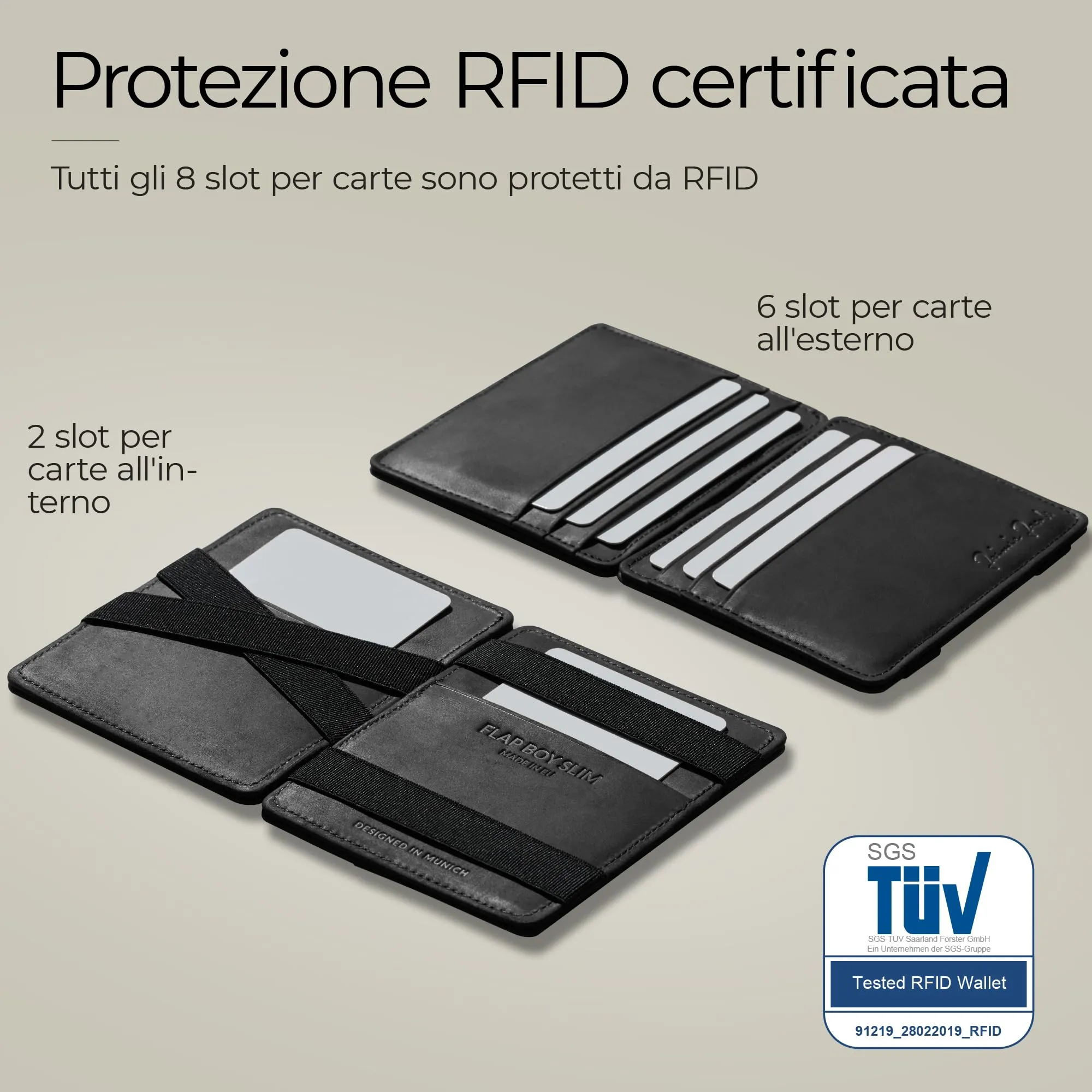 Jaimie Jacobs Flap Boy Slim Portafoglio Magico Magic Wallet Protezione RFID Portafoglio Uomo Piccolo Porta Carte di Credito Porta Tessere (Pelle di bufalo Nero) - immagine 4